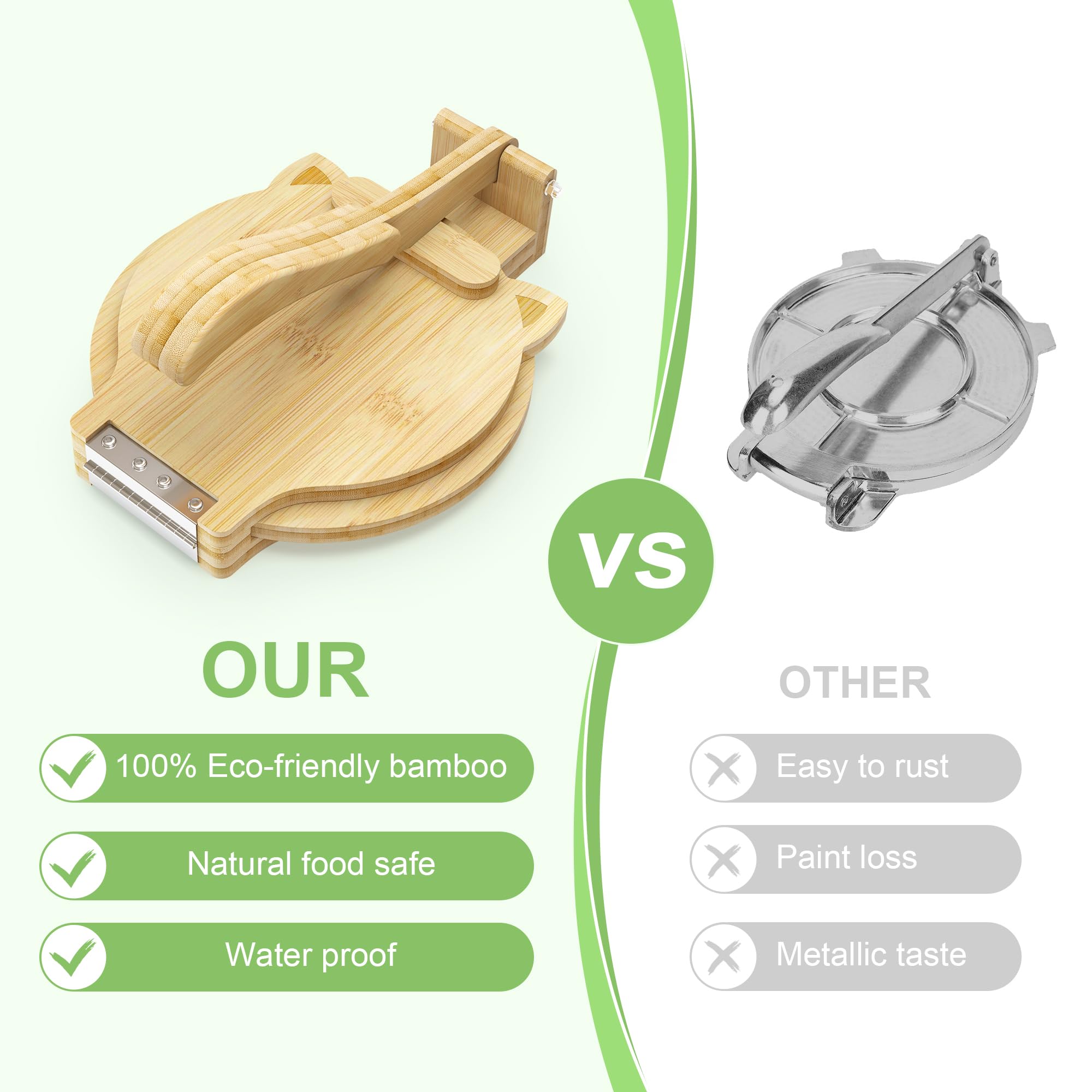 10 Inch Bamboo Tortilla Press - Handmade Quesadilla & Roti Maker with Parchment Paper & Dough Cutter for Homemade Corn/Flour Tortillas - Perfect for Mexican Cooking, Indian Roti, Home Baking & Meal Prep