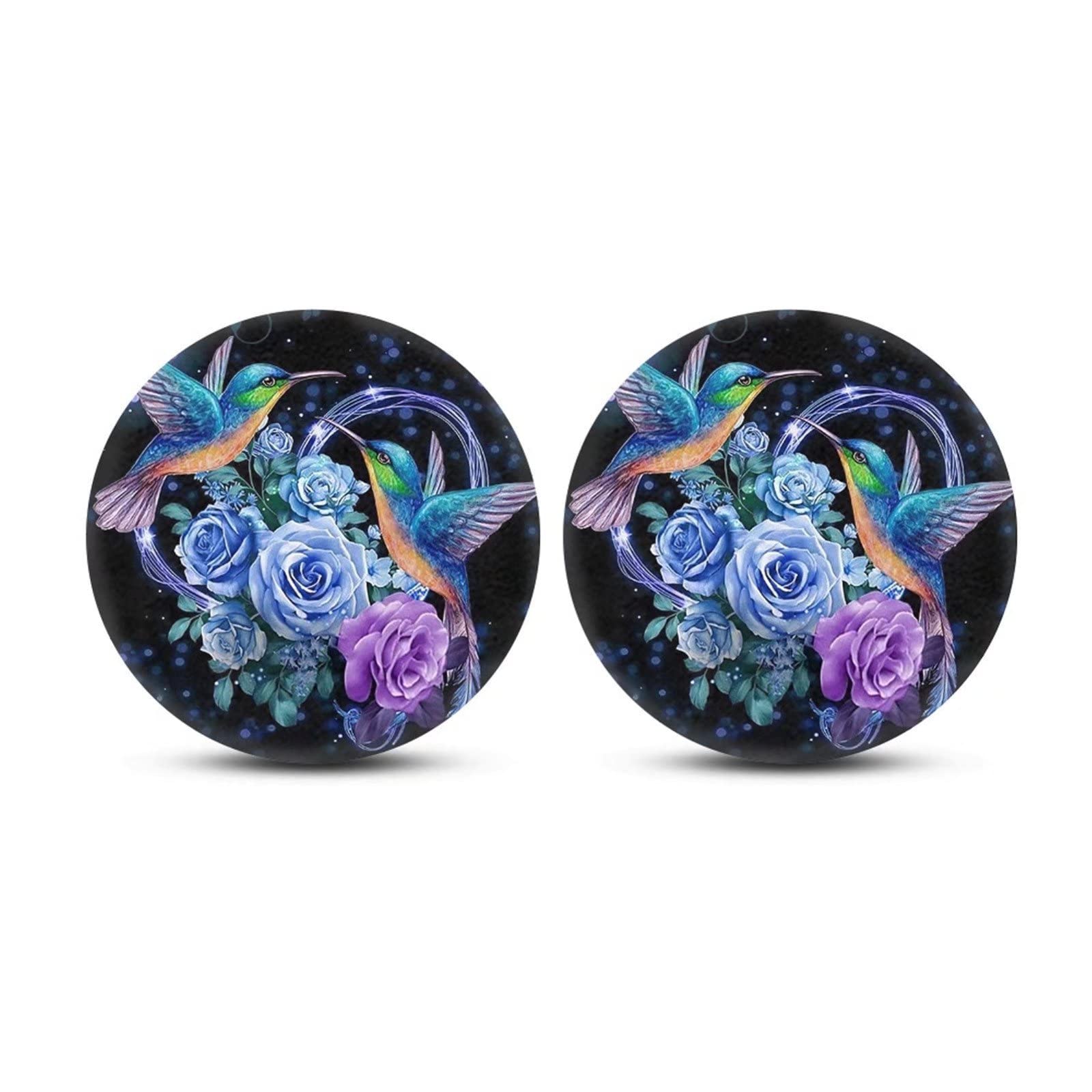 SEANATIVE Hummingbird Floral Print Round Absorbent Cup Holder - Non-Slip Car Drink Coaster for Women, Auto Decor Accessories - Perfect for Coffee, Tea & Beverages in Car, Office & Home Use