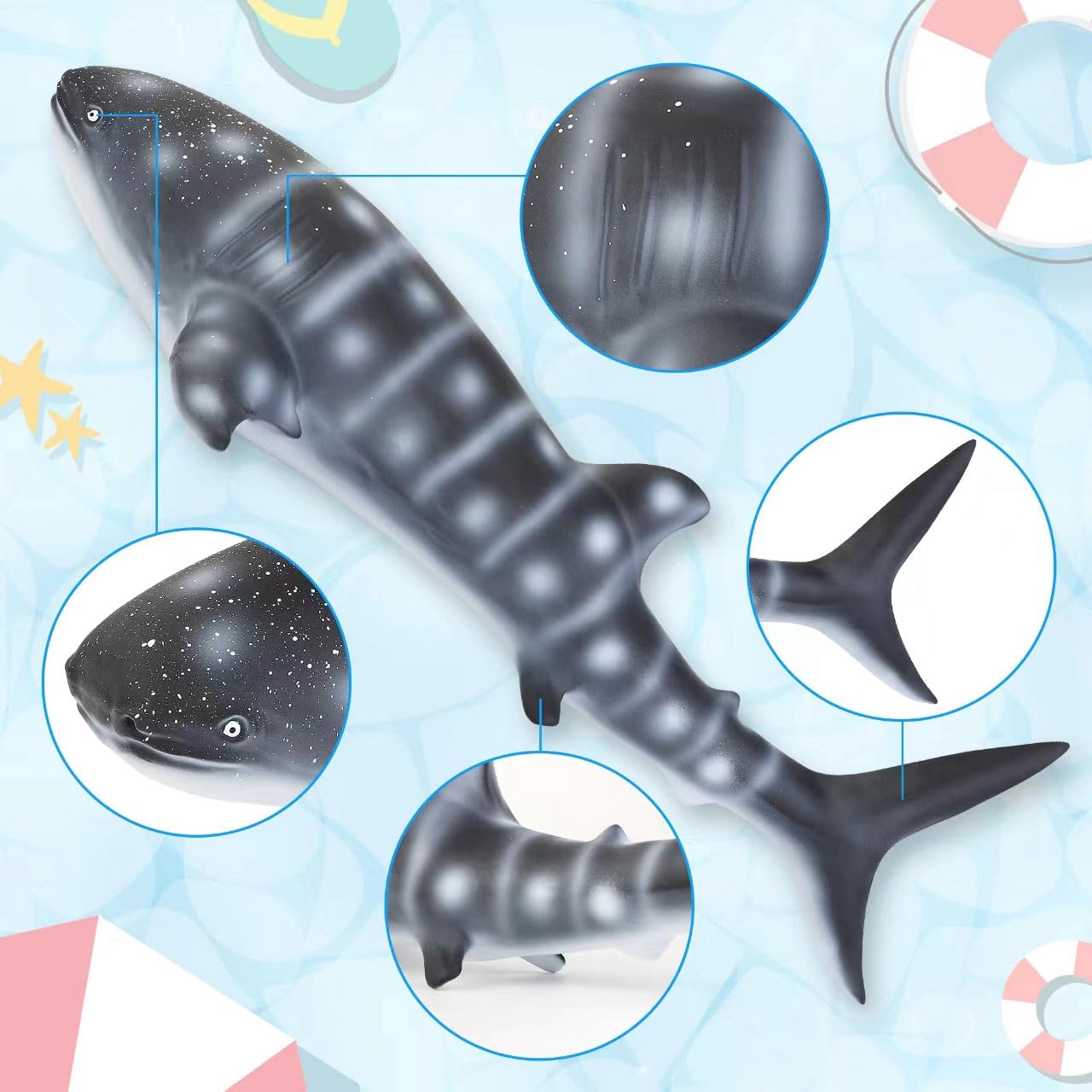 23-Inch Inflatable Shark Pool Float - Giant Realistic Swimming Shark Toy for Kids Ages 3-8 - Perfect for Summer Pool Parties, Beach Vacations & Backyard Water Play