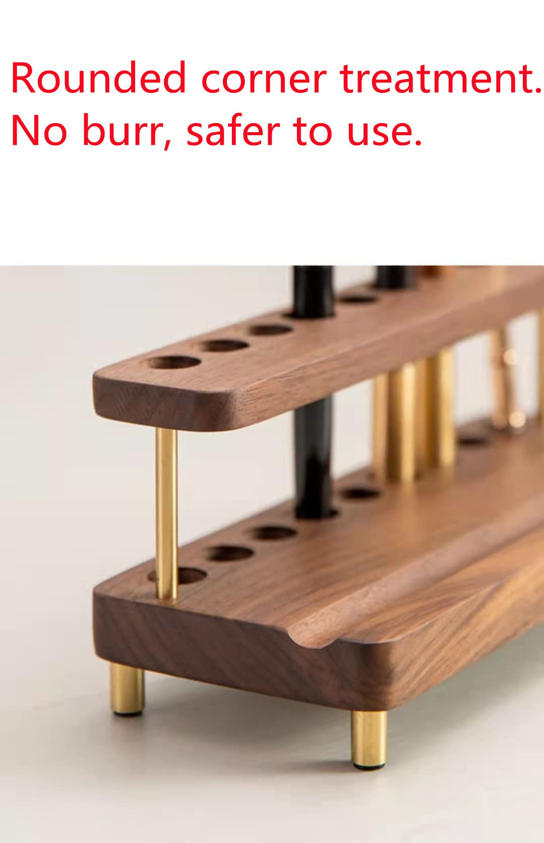 Premium Walnut Wood & Brass Pen Holder - Elegant Desk Organizer for Pencils, Pens & Office Supplies | Stylish iPad & Phone Stand | Unique Home & Office Decor | Perfect Gift Idea for Professionals & Students | Ideal for Workspaces, Study Desks & Gift Giving