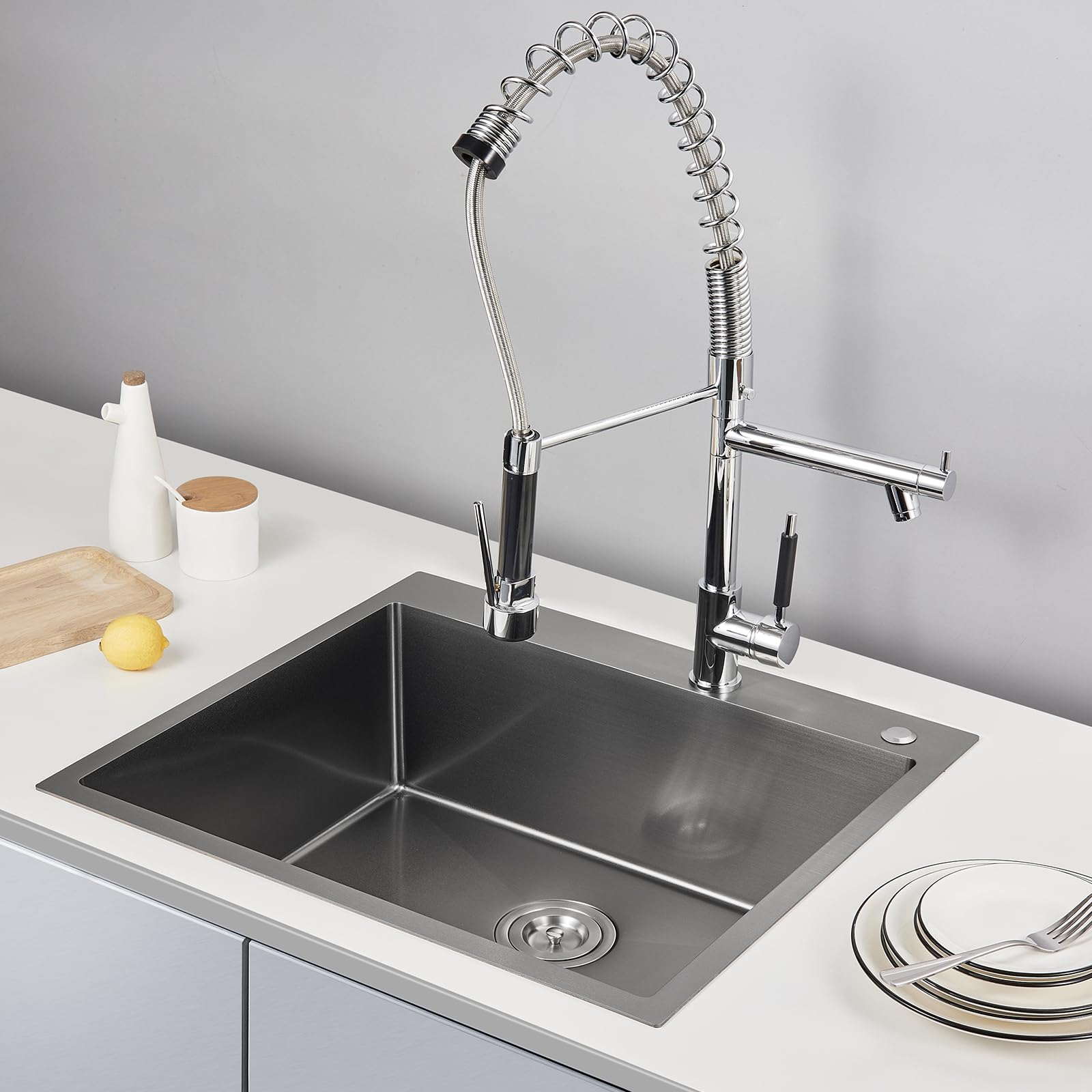 POPFLY 25x22 Inch Drop-In Black Kitchen Sink - 25 Inch Top Mount 9 Inch Deep Single Bowl Stainless Steel Utility Sink for Laundry & Outdoor Use | Durable & Stylish for Home, Garage, and RV