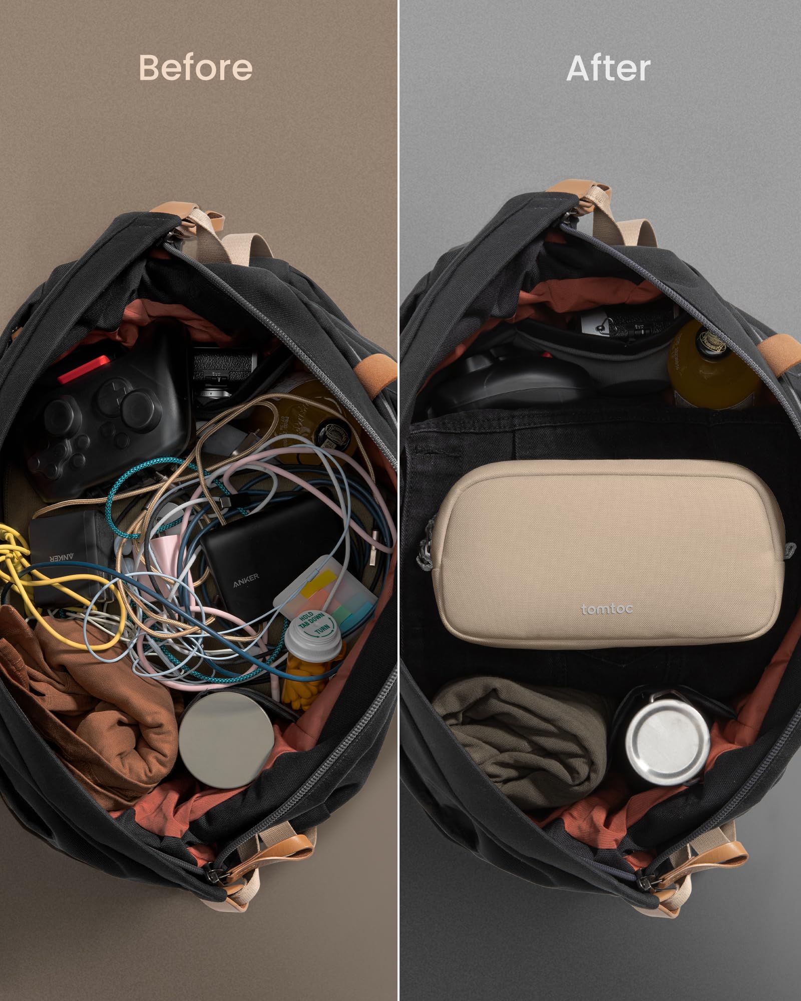 tomtoc Waterproof Electronics Organizer Travel Case - Tech Pouch for Cables, Phone, AirPods, USB Drives & Daily Essentials | Perfect for Travel, Office & Home Organization