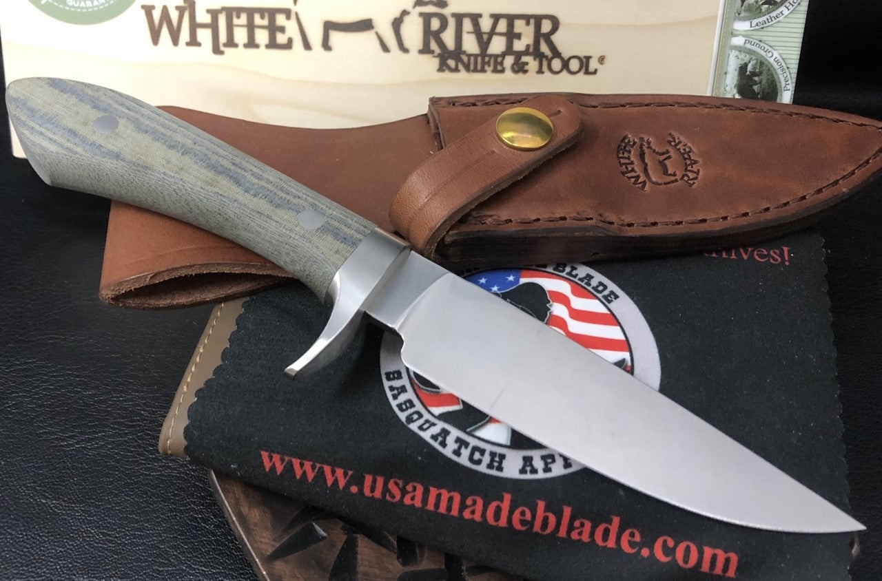 White River Knives Sendero Classic Folding Knife - OD Green & Black Linen Micarta Handle - Hunting, Camping, Outdoor Survival Gear