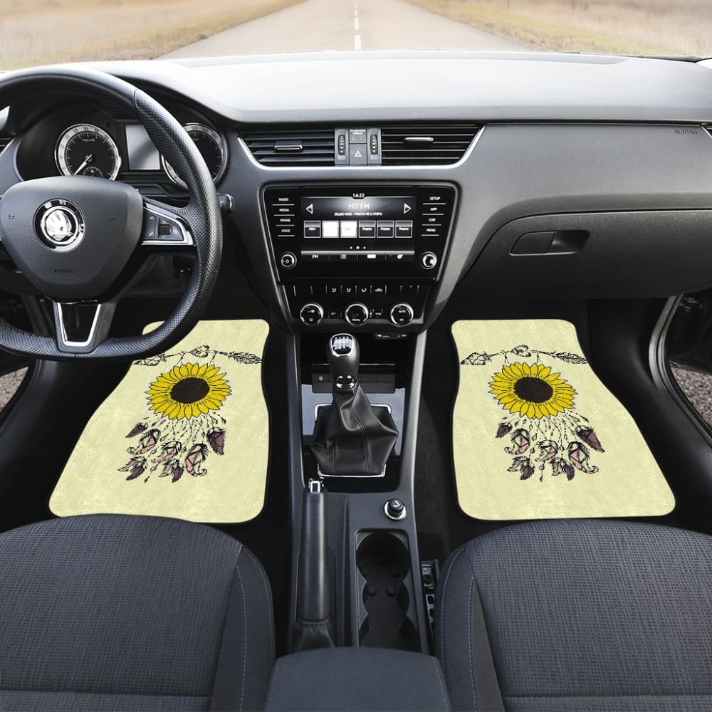 Premium Sunflower Native American Pattern Car Floor Mats - Non-Slip, Light Yellow Background, All-Weather Protection - Perfect Gift for Car Enthusiasts & Home Decor Use in SUVs, Sedans, Trucks