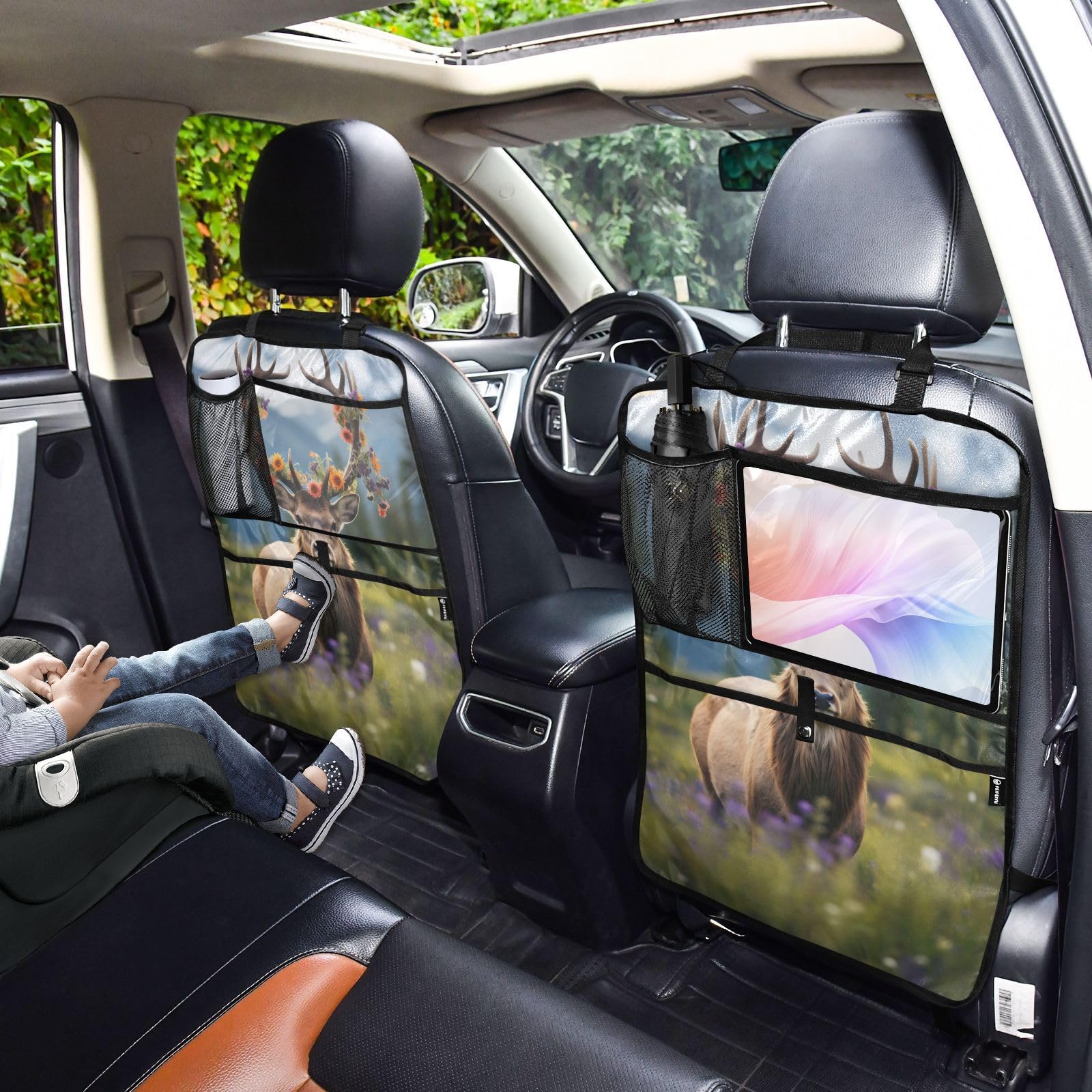 Bokkoy Wild Elk Backseat Car Organizer & Kick Mats - 2 Pack Waterproof Auto Seat Protector with Tablet Holder | Perfect for SUVs, Minivans & Family Road Trips