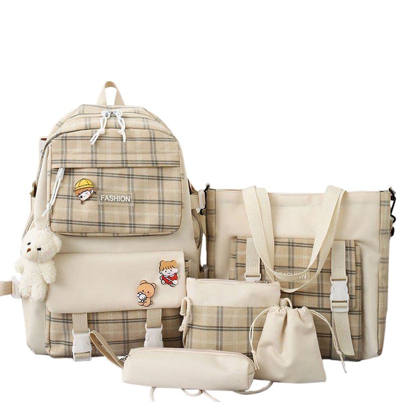 Kawaii Backpack Set for Teen Girls - 5pcs Cute Aesthetic School Bag with Japanese Style Pins & Accessories | Perfect for School, Travel & Anime Conventions