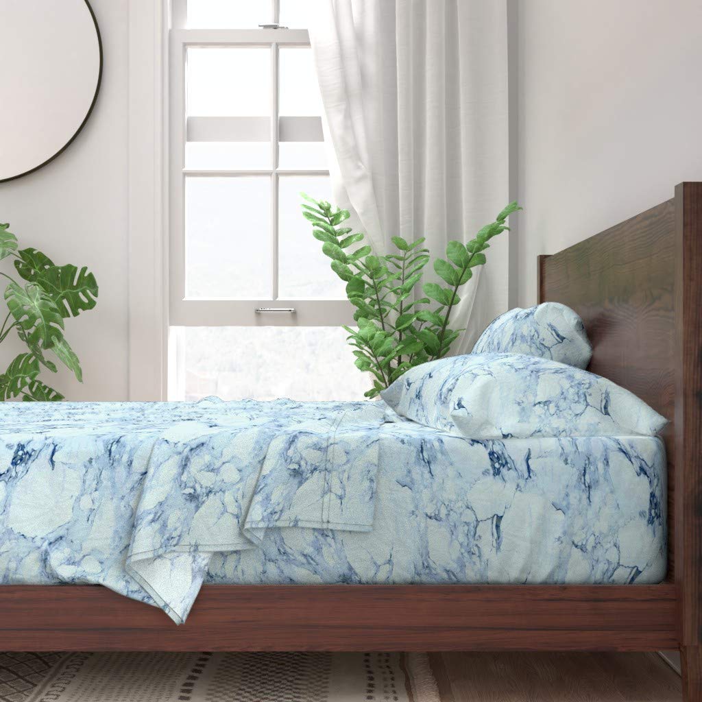 Premium 100% Cotton Twin Sheet Set - Navy Marble Blue Abstract Aqua Water Beach Print | Soft Breathable Bedding for Boys & Kids | Perfect for Coastal Bedrooms, Beach Houses & Summer Decor