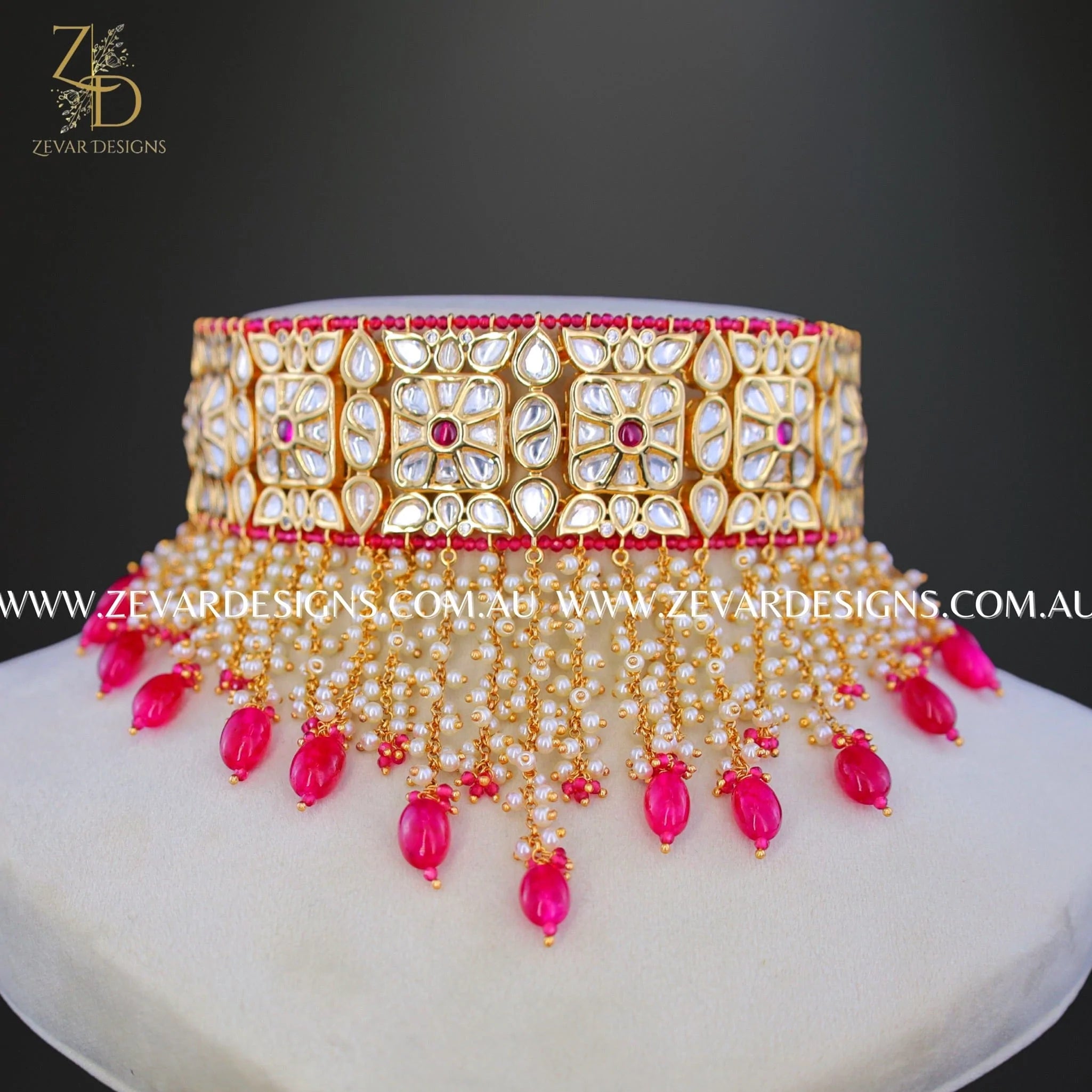Exquisite Kundan Polki AD Choker Set in Hot Pink - Perfect for Weddings, Parties & Ethnic Fashion Accessories