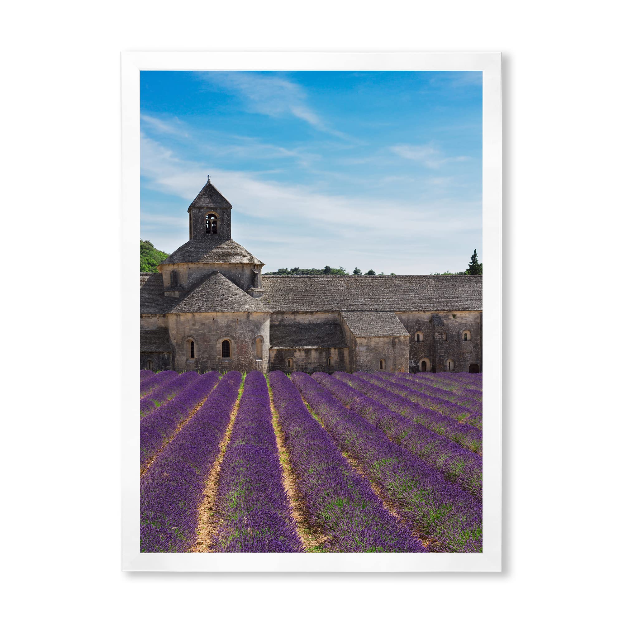 Lavender Field With Abbey in France - Farmhouse Framed Wall Art Painting - Perfect for Living Room, Bedroom & Office Decor