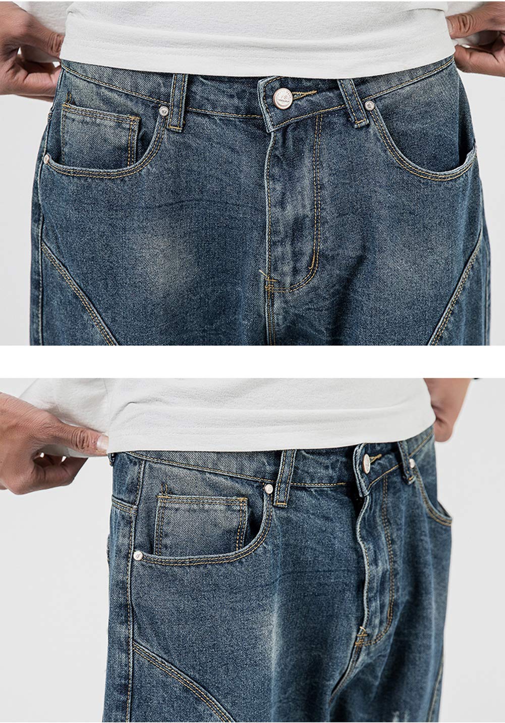 Men's Loose-Fit Ripped Harem Capri Jeans - Baggy Denim Cargo Shorts with Distressed Holes | Casual Streetwear for Summer Outfits & Hip Hop Fashion