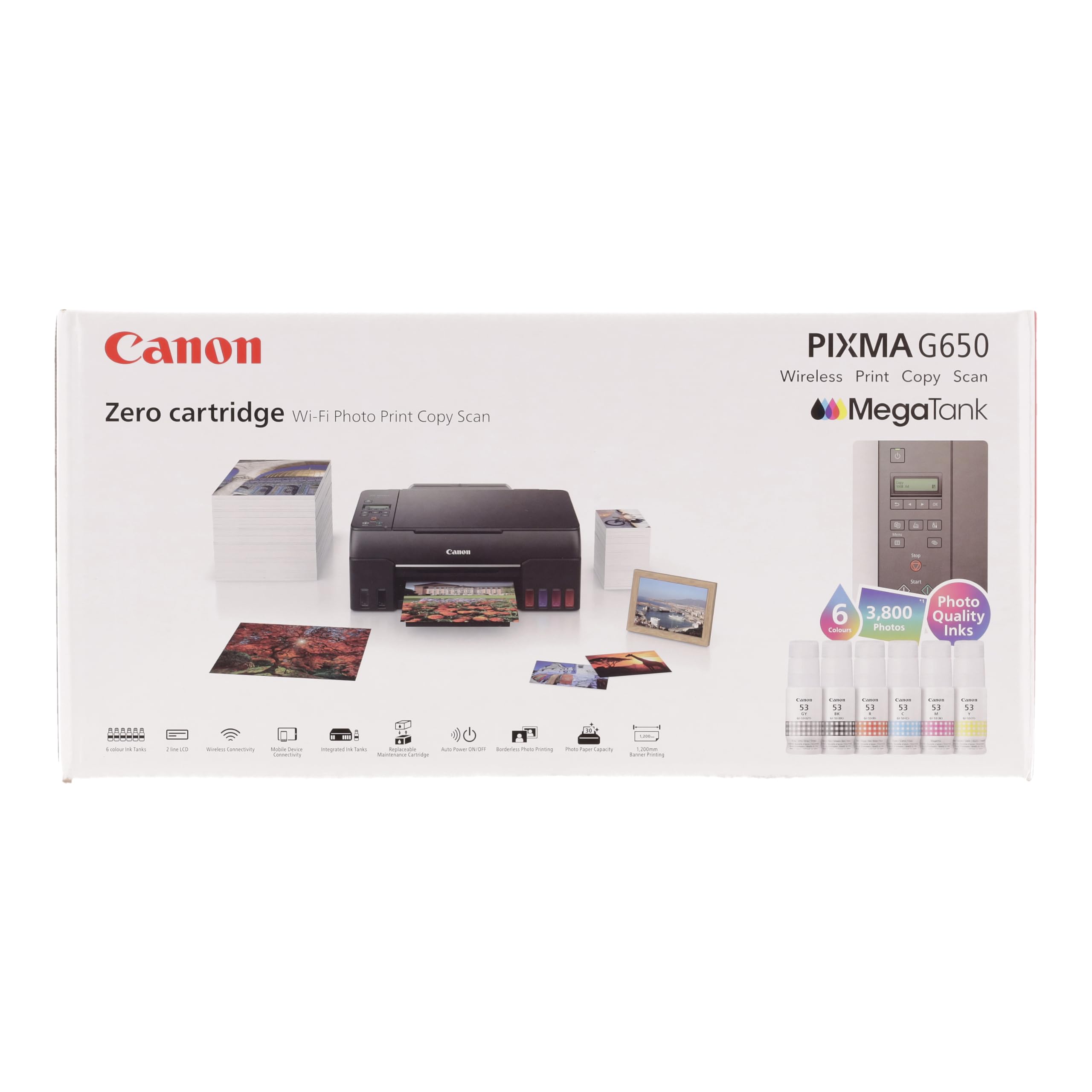 Canon PIXMA G650 MegaTank Wireless All-in-One Printer with Scanner, Copier - High Resolution 4800x1200 dpi, Photo Printing, 10x15cm, LCD Display, WiFi, Auto Power On/Off - Black | Ideal for Home Office, Small Business & Photo Printing