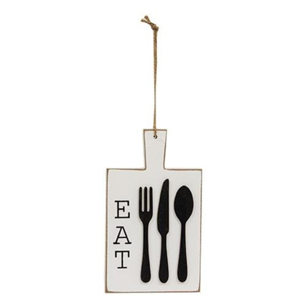 Vintage EAT Wooden Cutting Board Ornament - Rustic Farmhouse Kitchen Decor for Christmas Tree, Wall Hanging, and Holiday Home Decoration