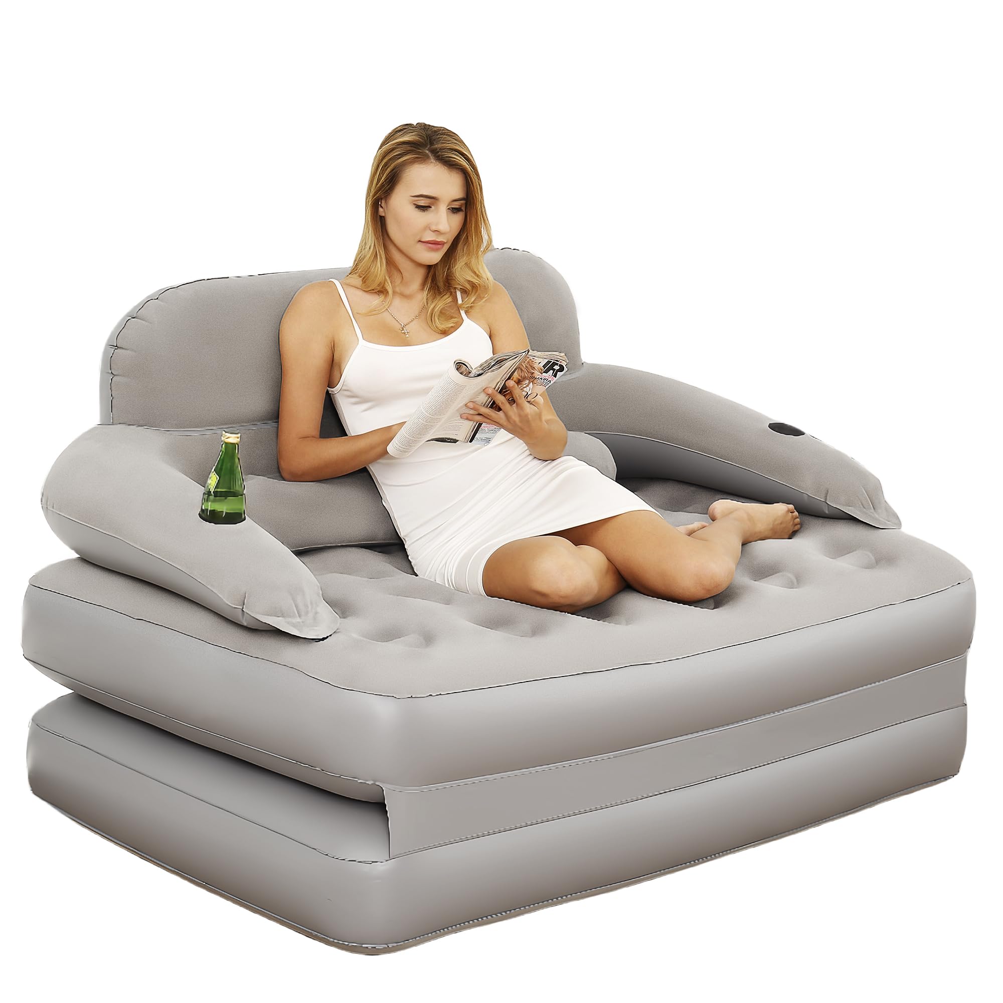 **JEASONG Inflatable Chair Air Couch with Pump - Portable Camping Air Mattress & Sofa Bed with Backrest - Multi-Mode Use for Indoor, Outdoor, Beach & Travel - Compact & Easy to Store**