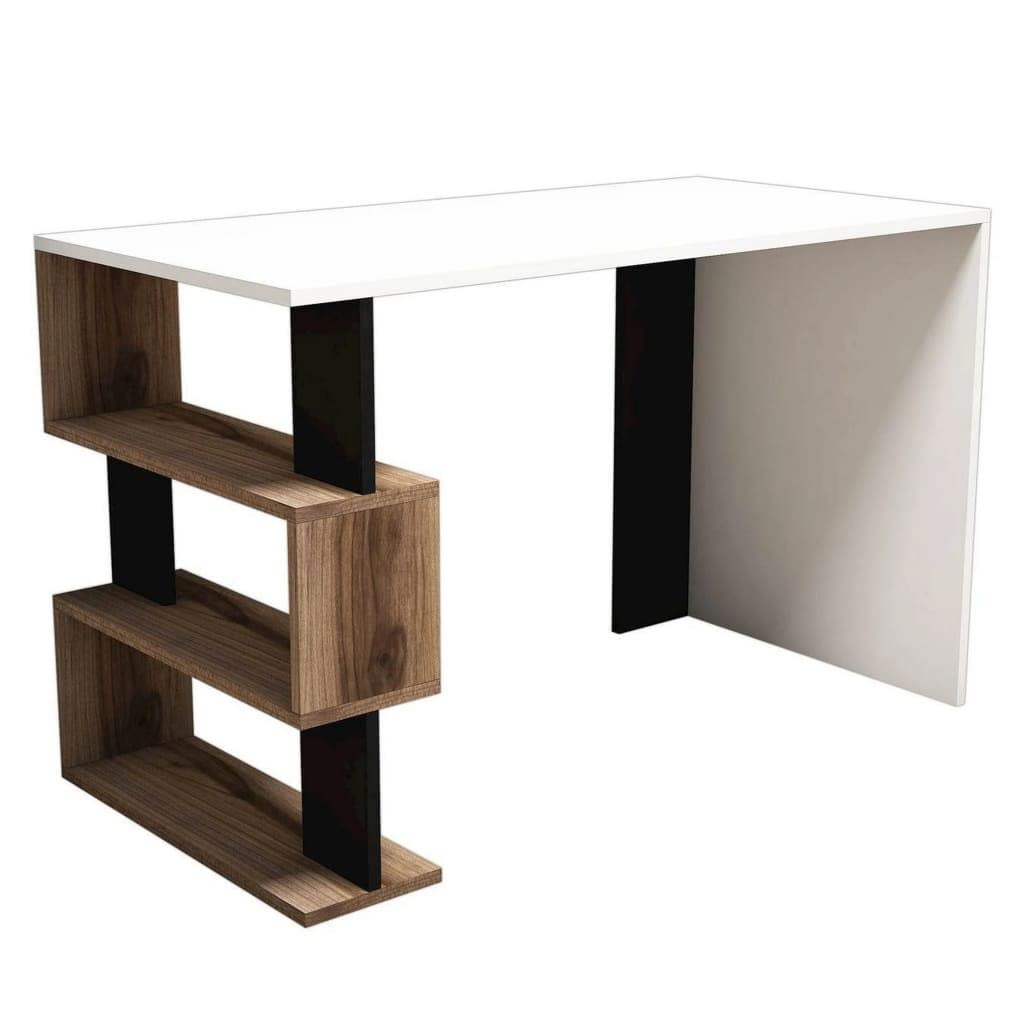 Minar Concept Snap Middle Study Desk Table - Modern White, Walnut & Black Finish - Perfect for Home Office, Dorm Room or Small Space Workstation