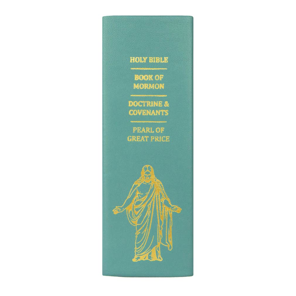 LDS Scriptures Set - Genuine Teal Blue Leather Quad with Book of Mormon, Holy Bible, Doctrine & Covenants & Pearl of Great Price | Perfect for Latter-Day Saints Study, Worship & Gift Giving