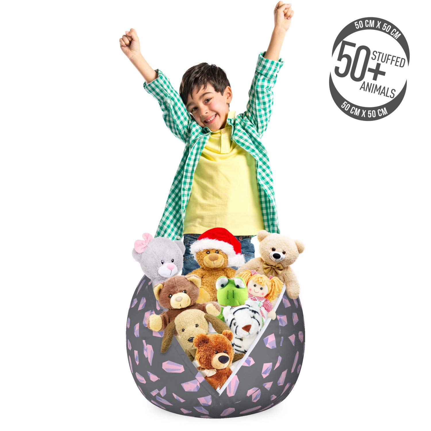 Ambesonne Crystal Storage Toy Bag Chair - Modern Geometric Glass Pattern, Washable Stuffed Animal Organizer, Small Size in Mauve Taupe & Pale Pink | Perfect for Kids' Room, Nursery, and Playroom Organization