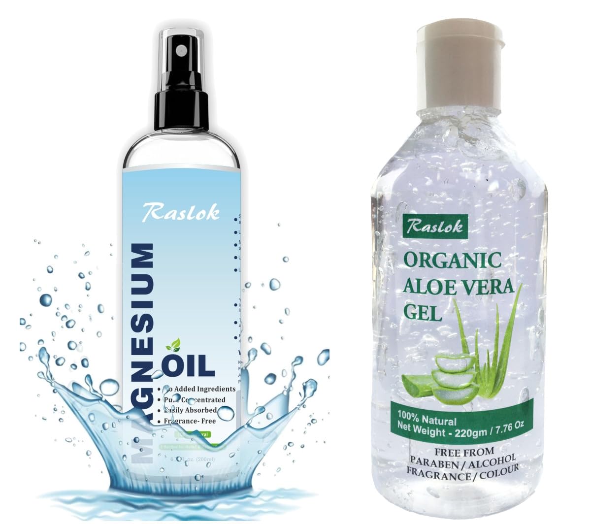 100% Pure Aloe Vera Gel & Magnesium Oil Spray Bundle for Skin, Hair & Relaxation | Natural Moisturizer for Face & Body + Magnesium Spray for Muscle Relief & Foot Care | Non-Sticky Hydrating Formula for Sunburn, After Shave & Daily Skincare Routine