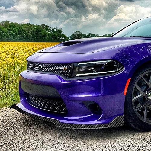 3PCS Front Bumper Lip Kit for 2015-2021 Dodge Charger | RA-Style Splitter Trim Protection Spoiler | Carbon Look Air Dam Chin Diffuser | Enhance Style & Protection for Street Racing & Car Shows