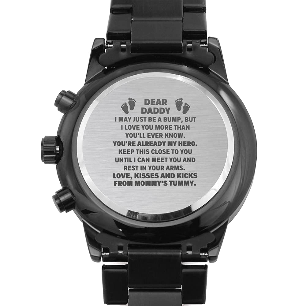 **Personalized Engraved Watch & Necklace Gift Set for New Dads - Gender Reveal, Baby Bump Box, Custom Message Cards - Perfect for Father's Day, Baby Shower & New Daddy Celebrations**
