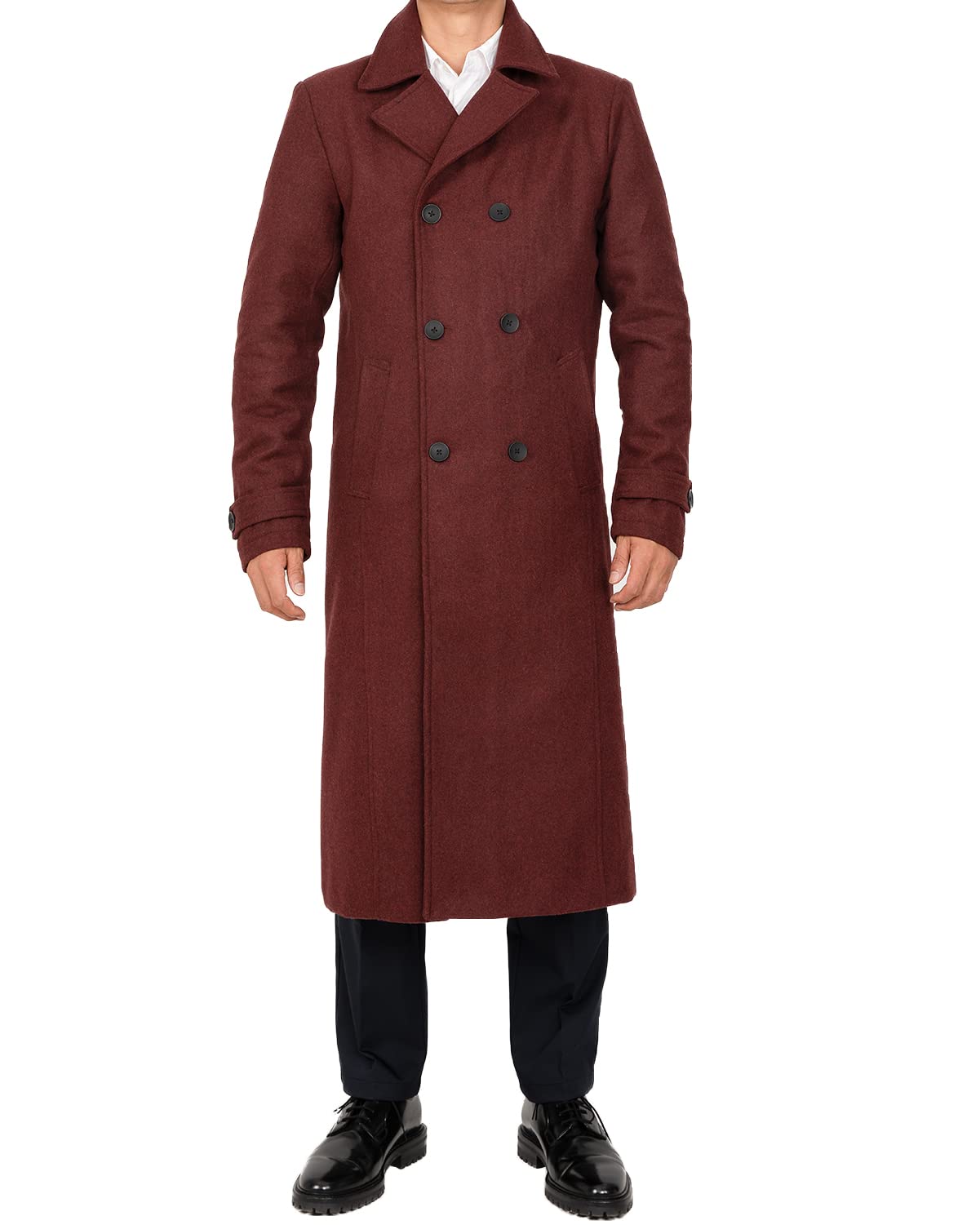 Men's Long Wool Blend Coat - Double Breasted Trench Pea Coat for Winter | Warm Wool Overcoat & Top Coat for Business, Office & Formal Occasions