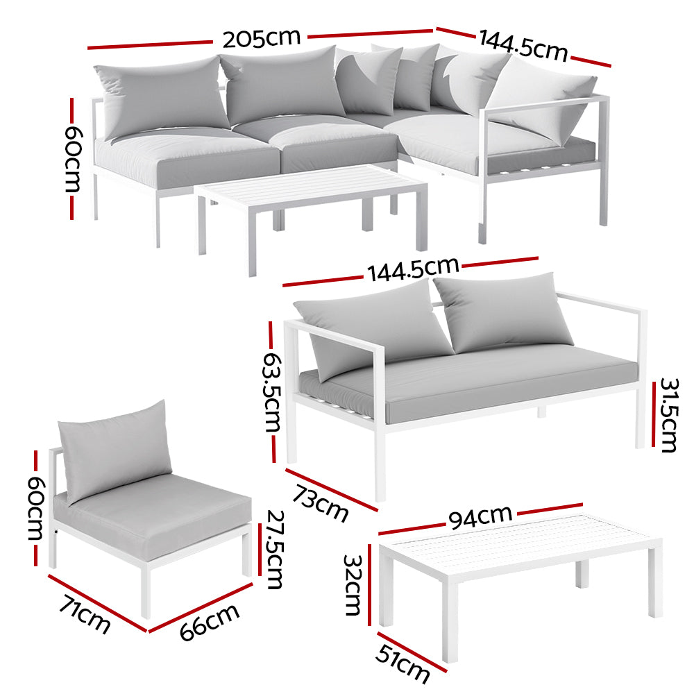 Stylish Airlie 4-Piece Aluminum Outdoor Patio Sofa Set with Coffee Table in White - Perfect for Garden, Poolside & Backyard Relaxation