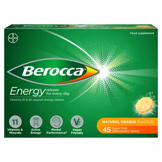 Berocca Effervescent Vitamin C & B Complex Tablets - 45 Count, Orange Flavor | Immune Support & Energy Boost | Perfect for Workout Recovery & Daily Wellness