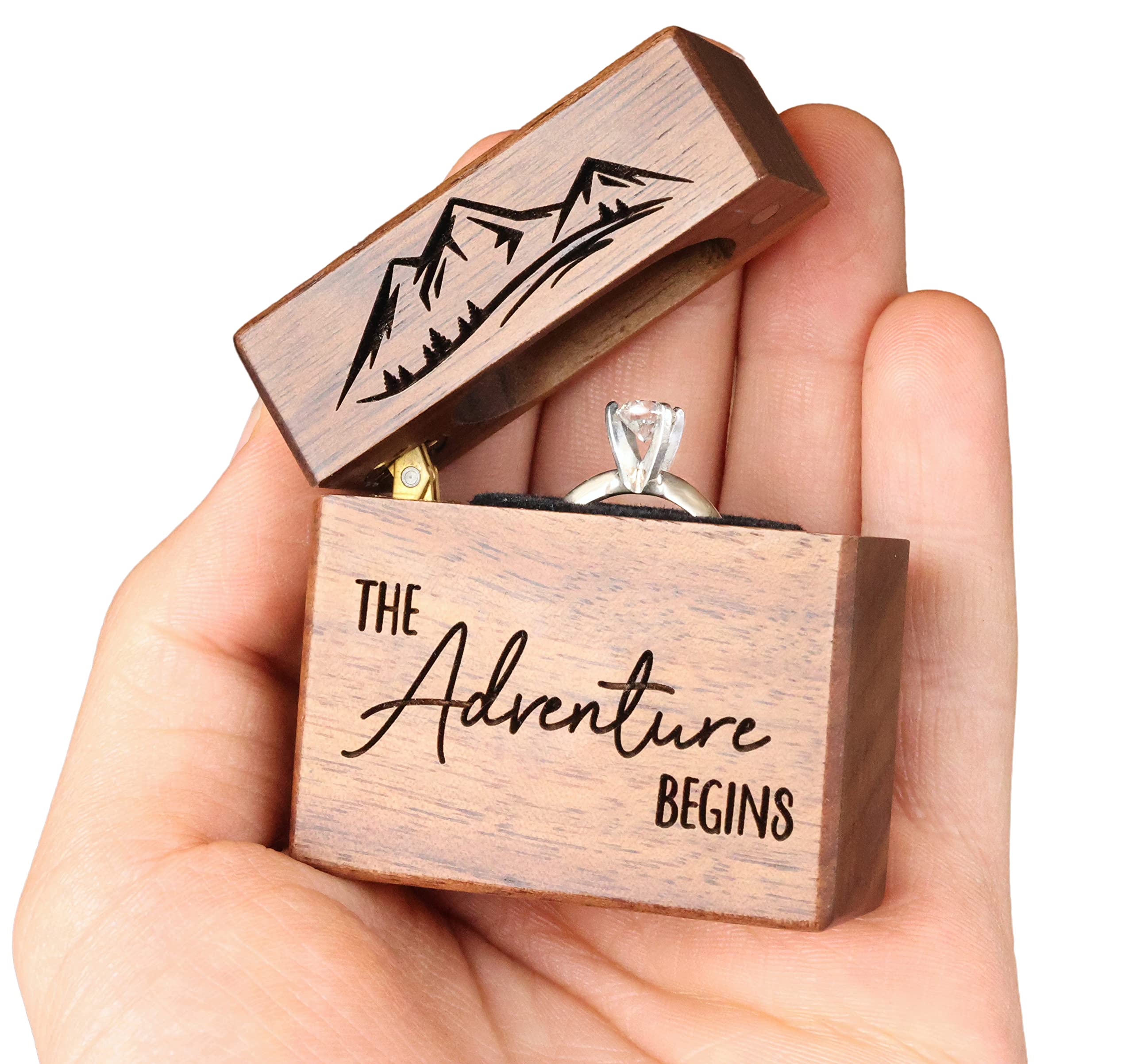 Engraved Slim Wooden Proposal Ring Box for Engagement Wedding - Personalized Ring Bearer Gift Box - Anniversary Birthday Present for Couples - Perfect for Wedding Ceremonies, Proposals & Romantic Surprises