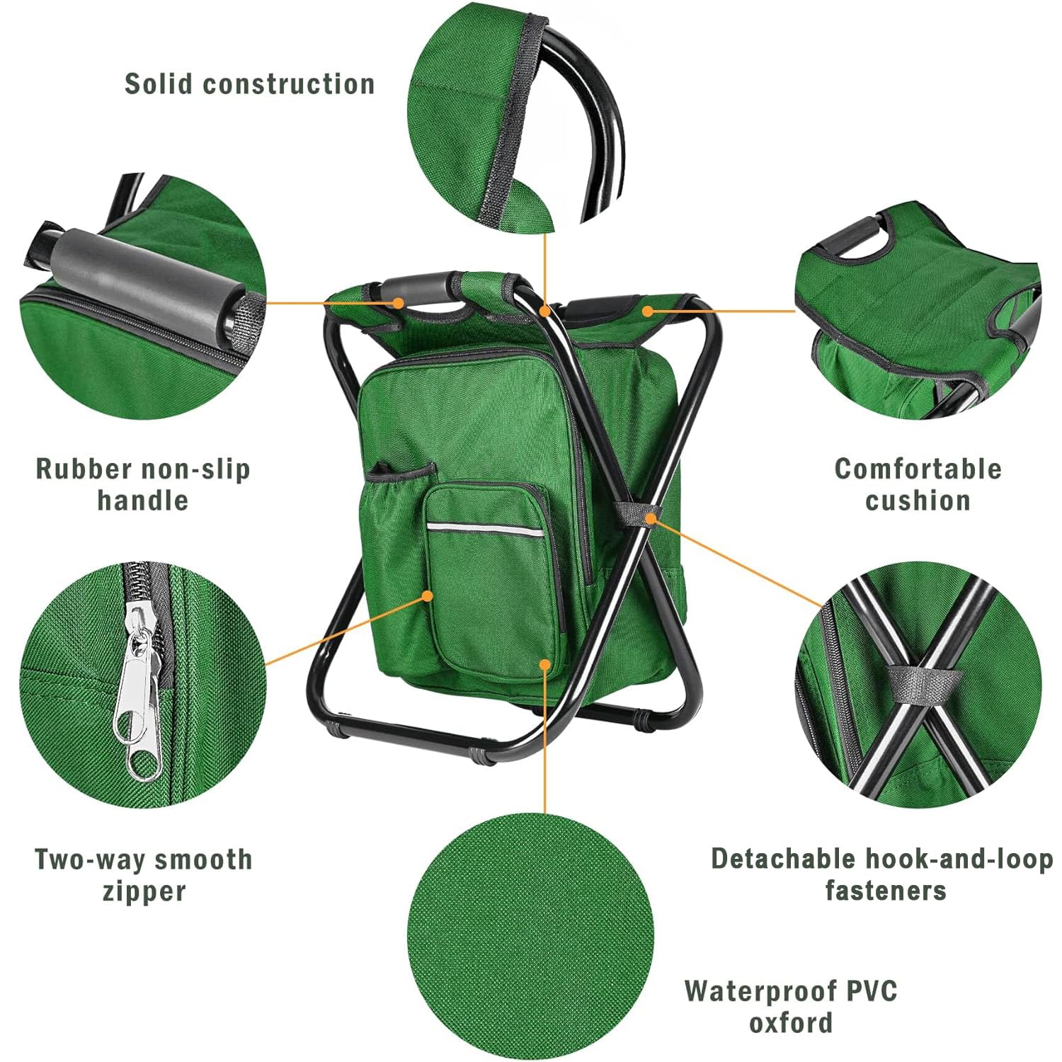 Kikerike Portable Stool Backpack Cooler Chair - 400 LBS Max Load, Folding Fishing Cooler Backpack Stool for Outdoors, Hiking, Beach, Travel, Camping, and Picnics - Army Green