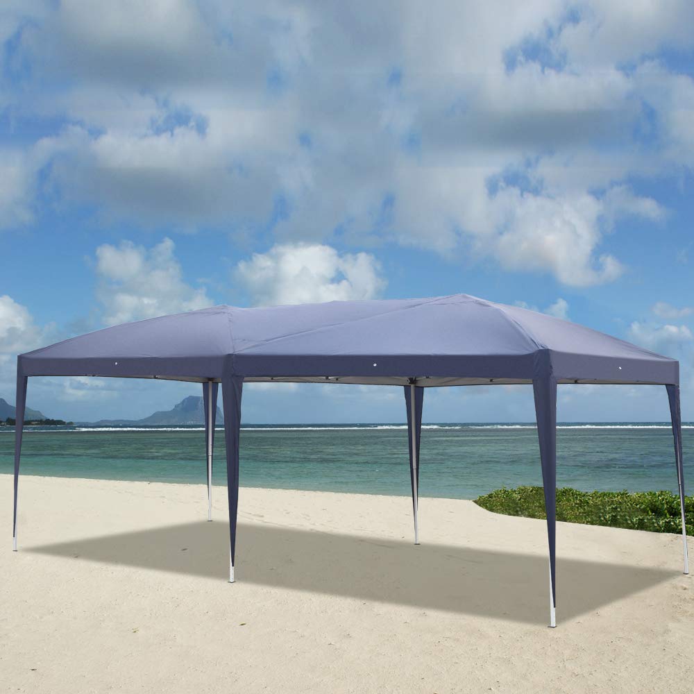 10'x20' Blue Waterproof Outdoor Gazebo Canopy Tent - Folding Wedding Party Camping Shelter, Commercial Market Stall BBQ Pavilion with Carry Bag (No Sides) - Perfect for Backyard Events, Beach Camping & Outdoor Markets
