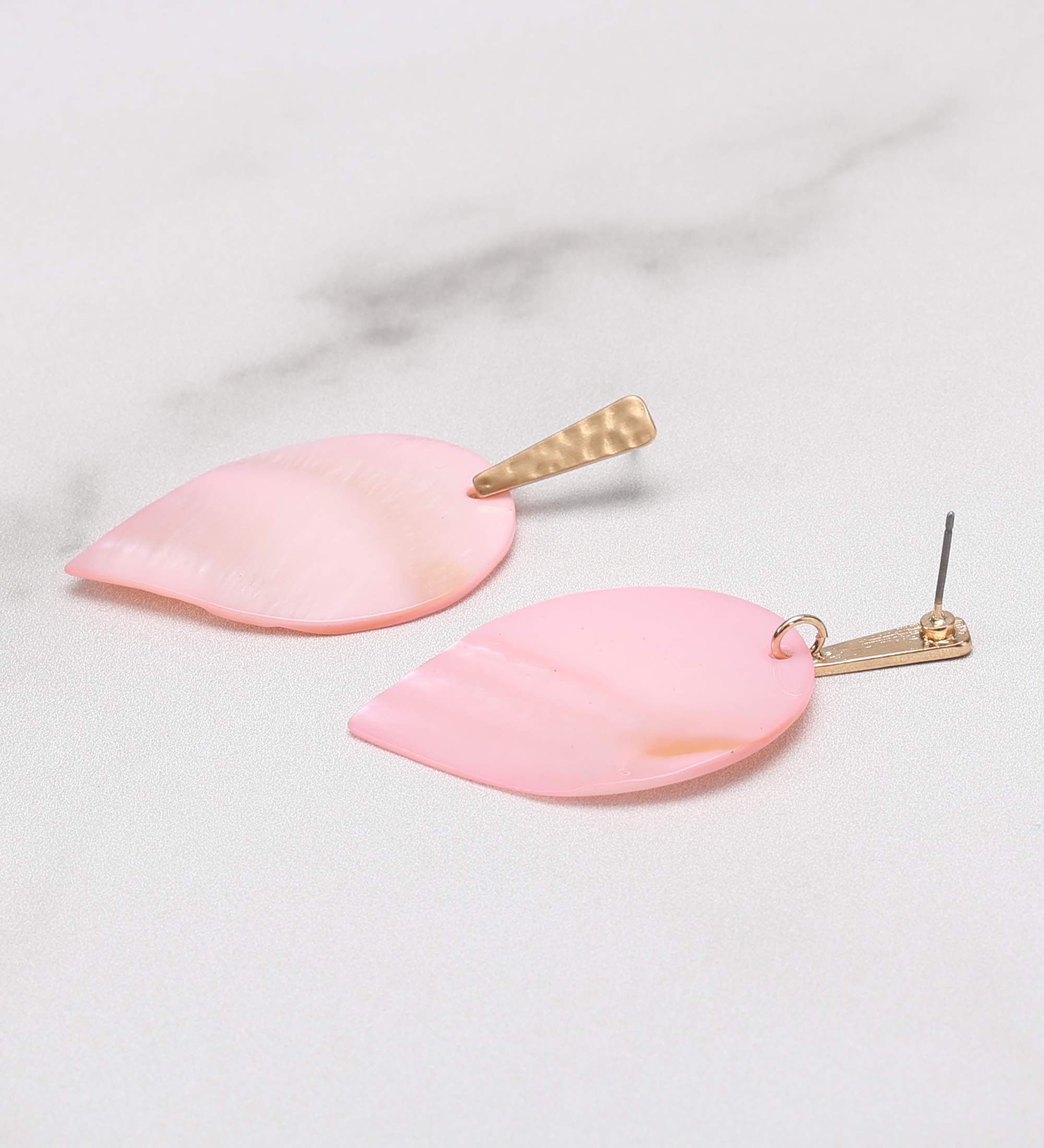 MIRMARU Genuine Shell Leaf Dangle Drop Post Earrings for Women - Lightweight Petal Statement Gold Stud Earrings | Perfect for Beach Weddings, Summer Parties & Boho Fashion Accessories