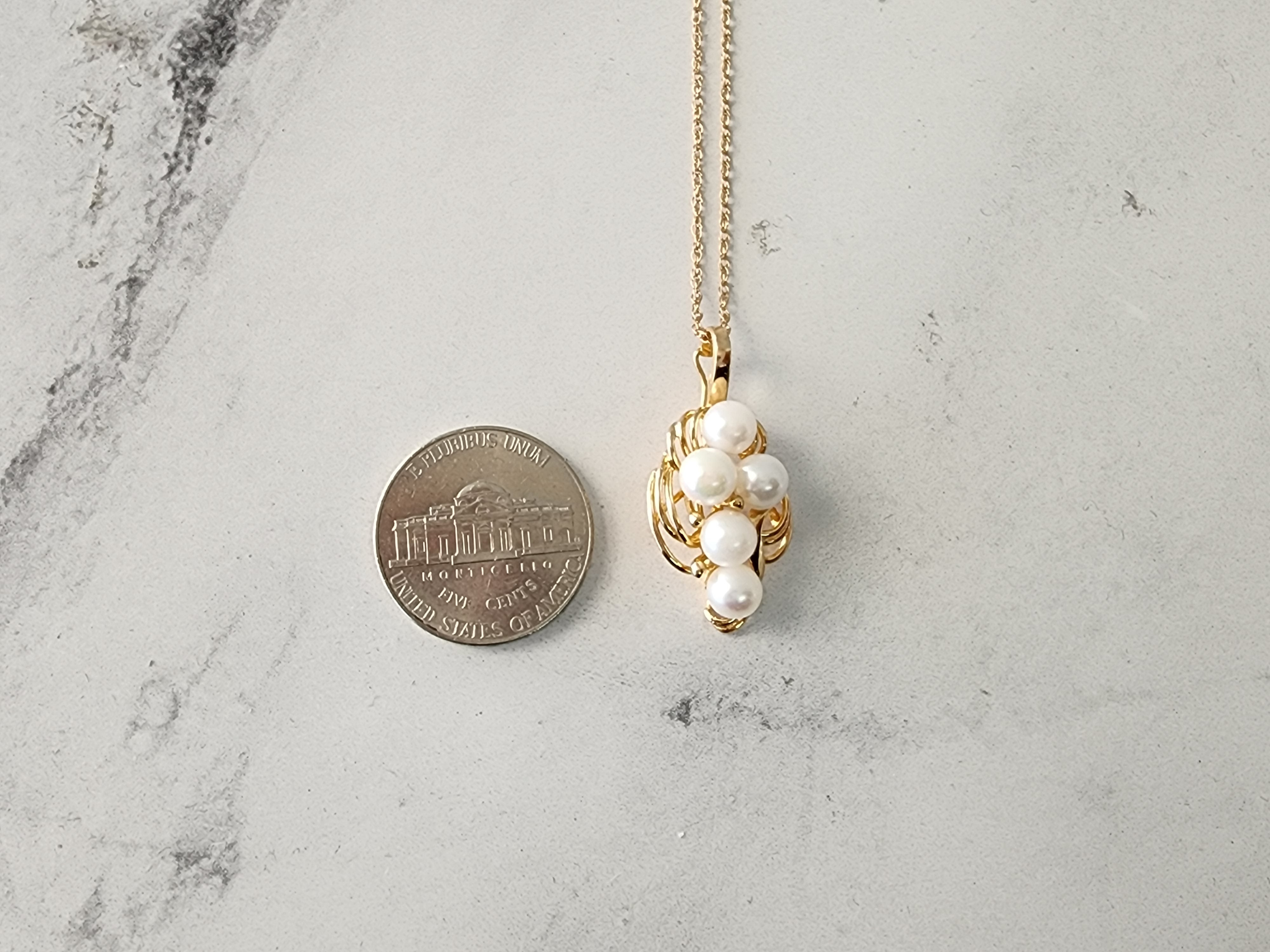 5MM Pearl Cluster Necklace - 14K Yellow Gold Jewelry for Women, Elegant Gift for Wedding, Anniversary & Special Occasions
