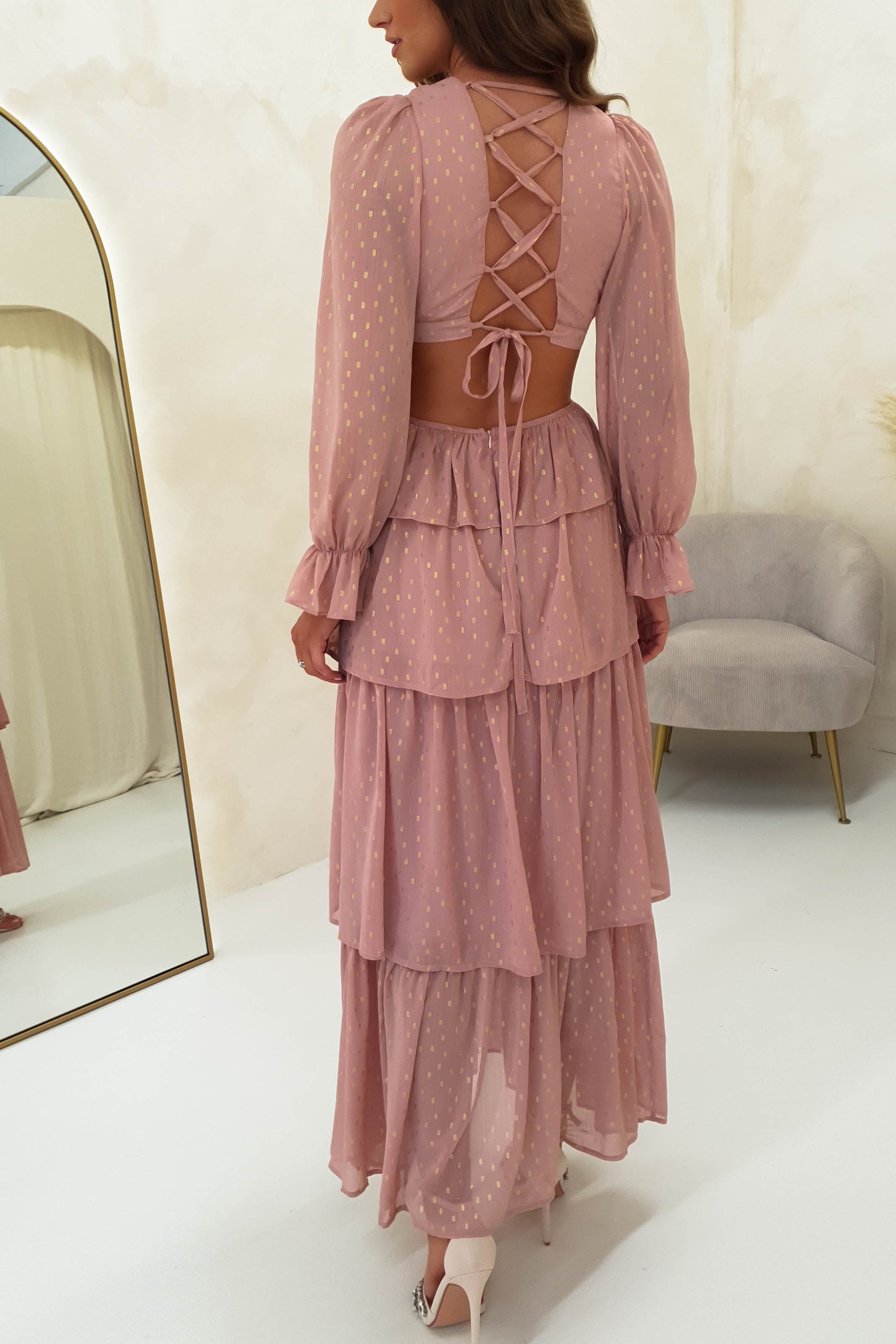 Deola Chiffon Maxi Dress for Women - Elegant Dusty Pink Flowy Long Dress for Summer, Beach, Wedding & Special Occasions