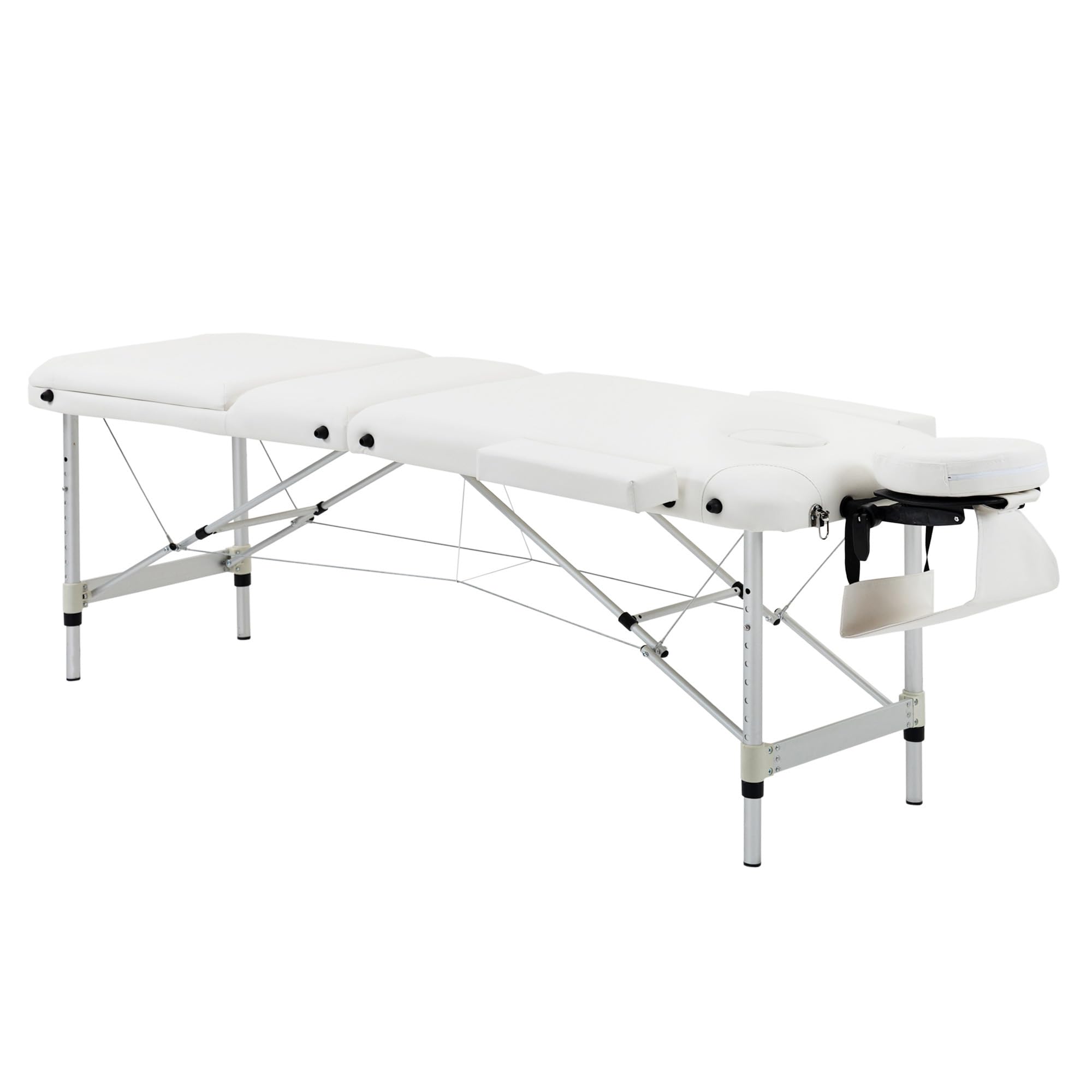 HOMCOM Foldable Massage Table - Professional Salon SPA Facial Couch Bed with Carrying Case, Adjustable Height, White - Perfect for Massage Therapists, Home Spa, and Beauty Salons