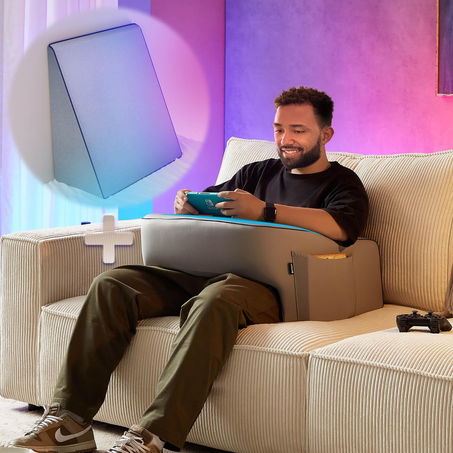 Ergonomic Reading Pillow for Adults - Large Wedge Support Cushion for Gaming, Working, Studying & Relaxing - Perfect for Back Support, Leg Elevation & Steam Deck/Switch Gaming (Grey) - Ideal for Bed, Sofa & Office Use