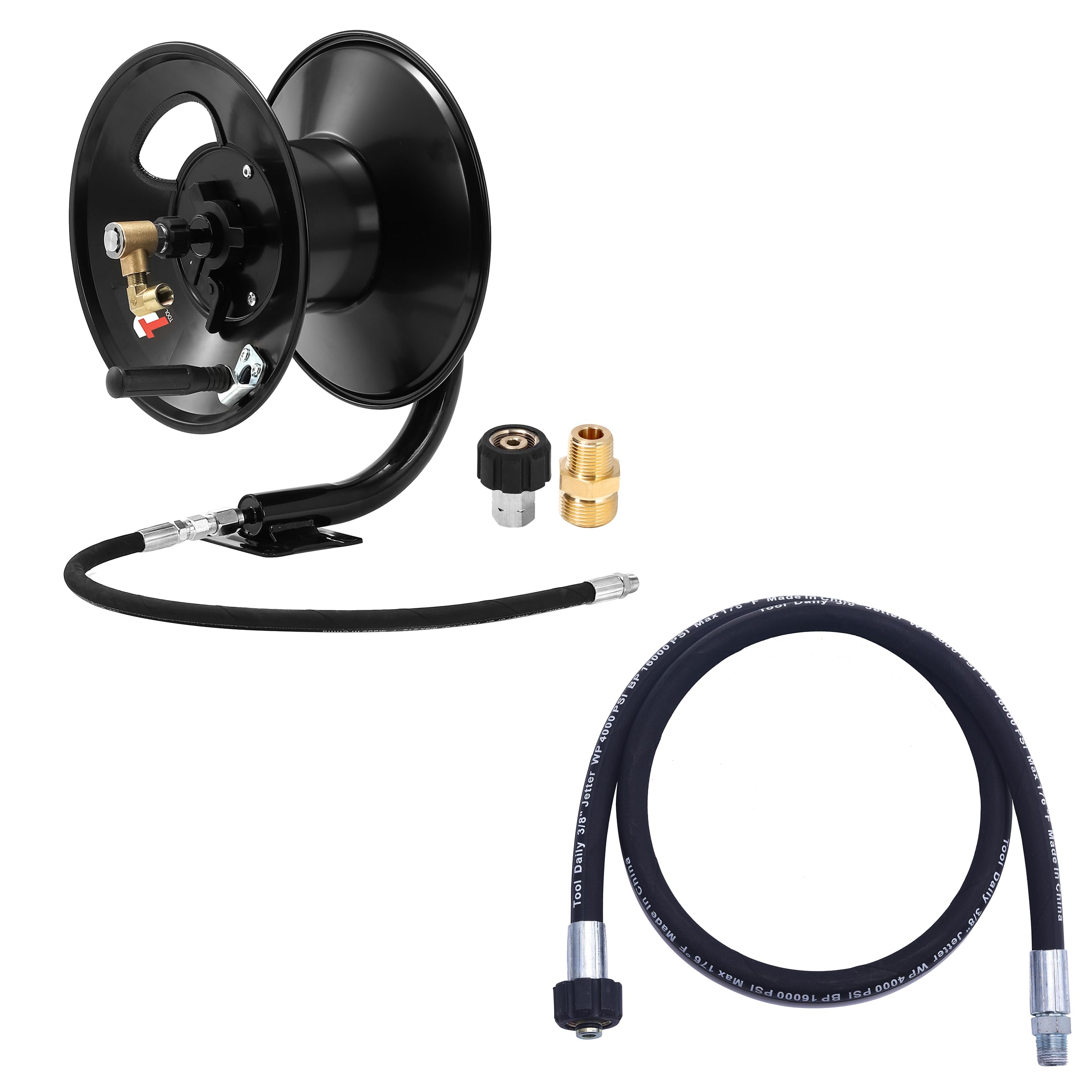 Heavy Duty Pressure Washer Hose Reel with Swivel - 50ft Commercial Grade Whip Hose for Power Washers - Perfect for Car Washing, Deck Cleaning & Home Exterior Maintenance