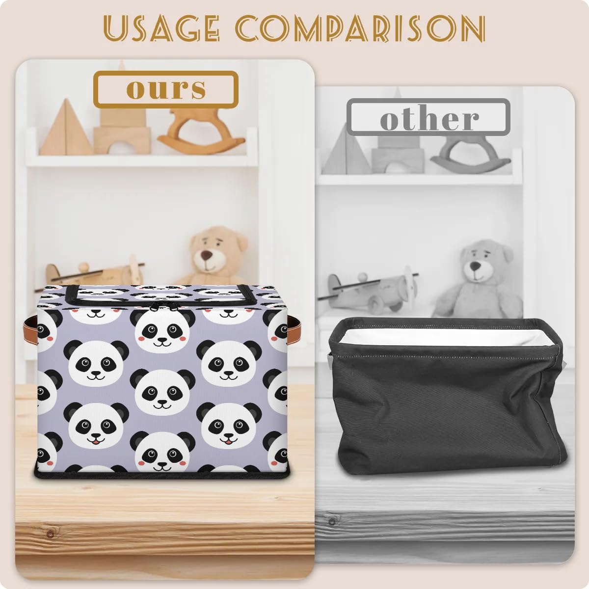 Cute Panda Fabric Storage Bins with Zipper Lid - Kawaii Animal Storage Baskets for Clothes & Organizing - Stackable Cube Bin Boxes with Steel Frame for Shelf, Closet & Home Organization (2 Pack) - Perfect for Kids' Room, Nursery & Toy Storage