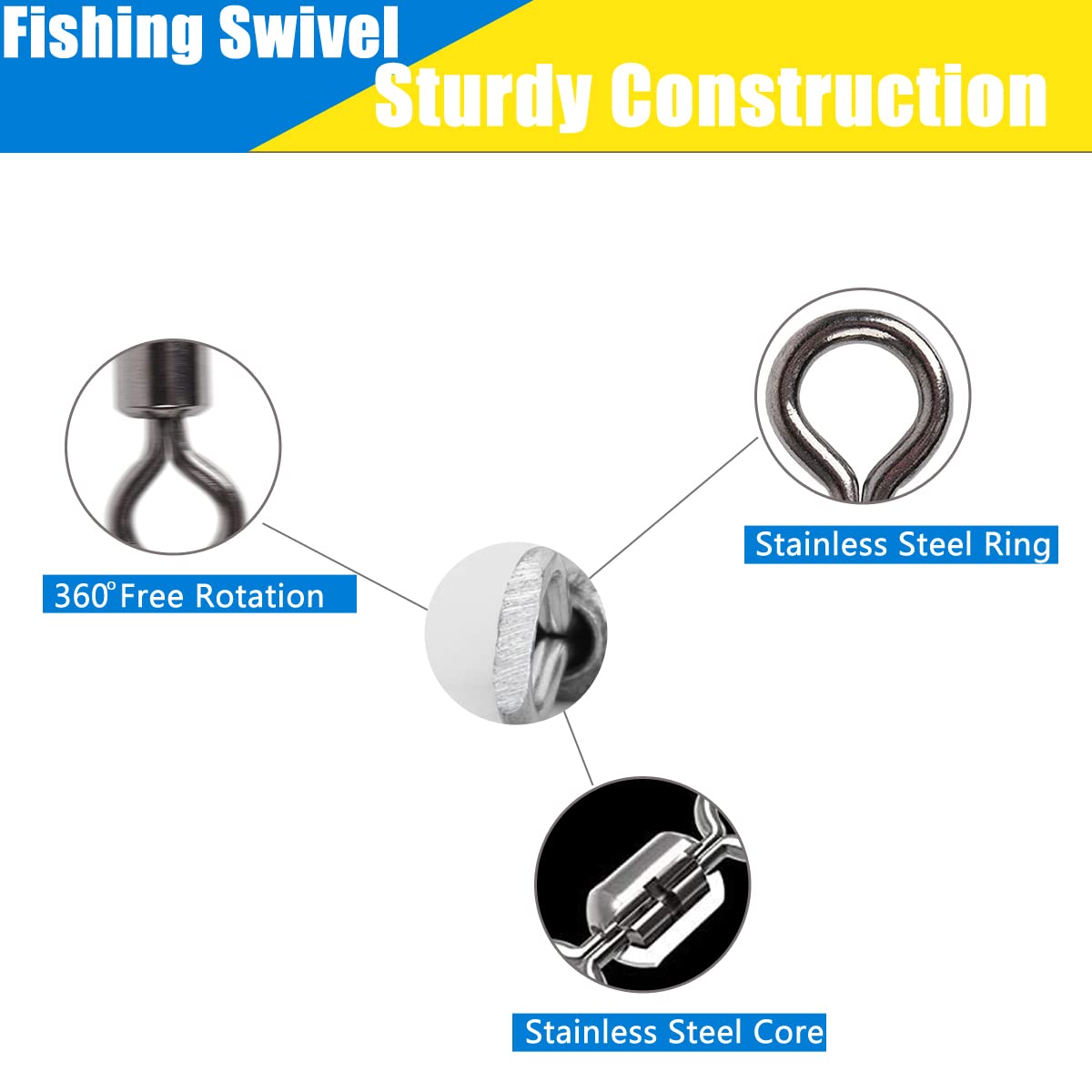**50/300pcs Stainless Steel Rolling Barrel Fishing Swivels – High Strength Saltwater & Freshwater Fishing Tackle – Black Nickel Hook Line Connector for Bass, Trout & Offshore Fishing**