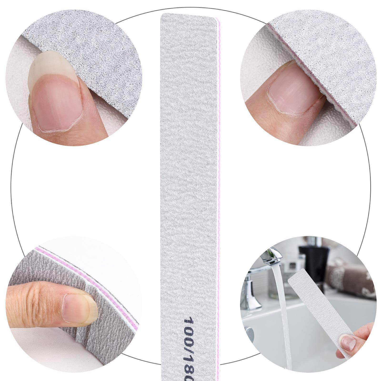 100 Pack Professional Nail Files - 100/180 Grit Double Sided Emery Boards for Acrylic Nails, Manicure & Pedicure - Perfect for Home Salons, Nail Artists & DIY Nail Care
