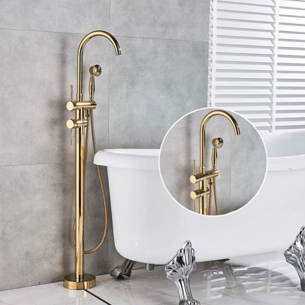 Luxury Gold Floor Mounted Tub Faucet - Single Handle Bathtub Mixer Tap with Hand Shower - Free Standing Bathroom Sink Set for Modern Spa & Shower Experience
