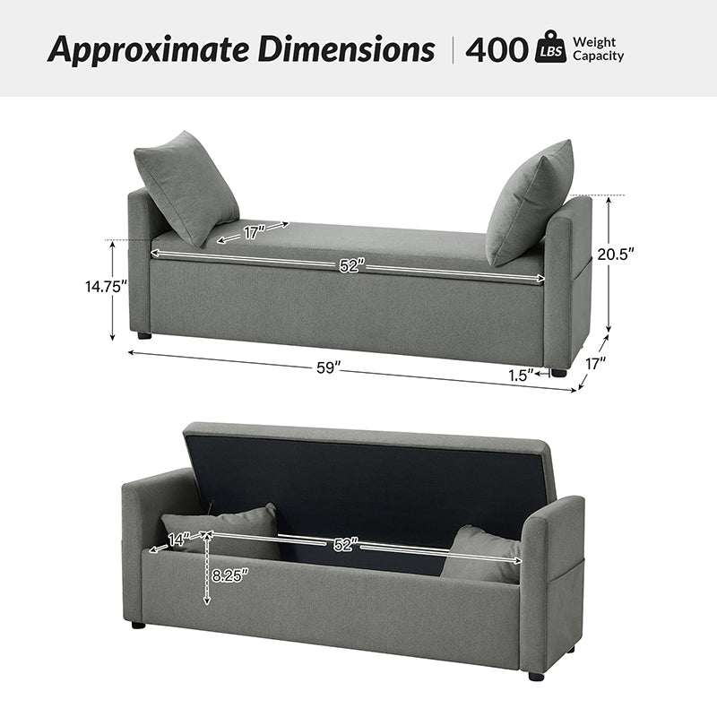 Gloria Functional Storage Bench with 2 Pillows - Entryway Seating, Shoe Storage & Living Room Decor