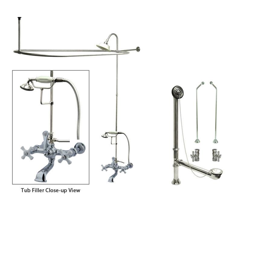 Vintage Chrome Clawfoot Bathtub Faucet with Shower Kit & Enclosure Curtain Rod 550T1CTS - Perfect for Antique Bathroom Renovations & Spa-Style Showers
