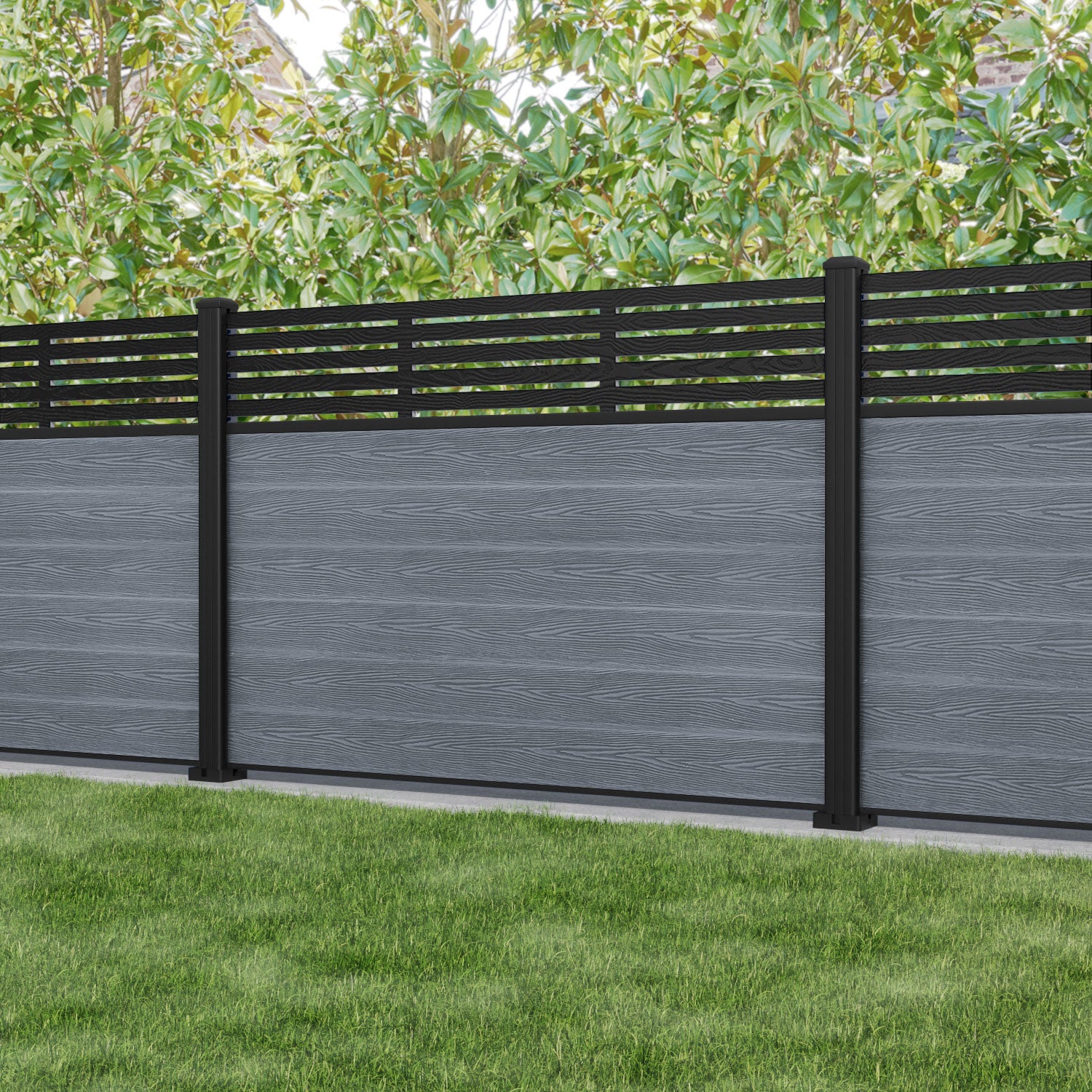 Classic Aspen Fence Panel - Anthracite Color with Aluminum Posts | Durable Outdoor Privacy Fence for Backyard, Garden & Pool Areas
