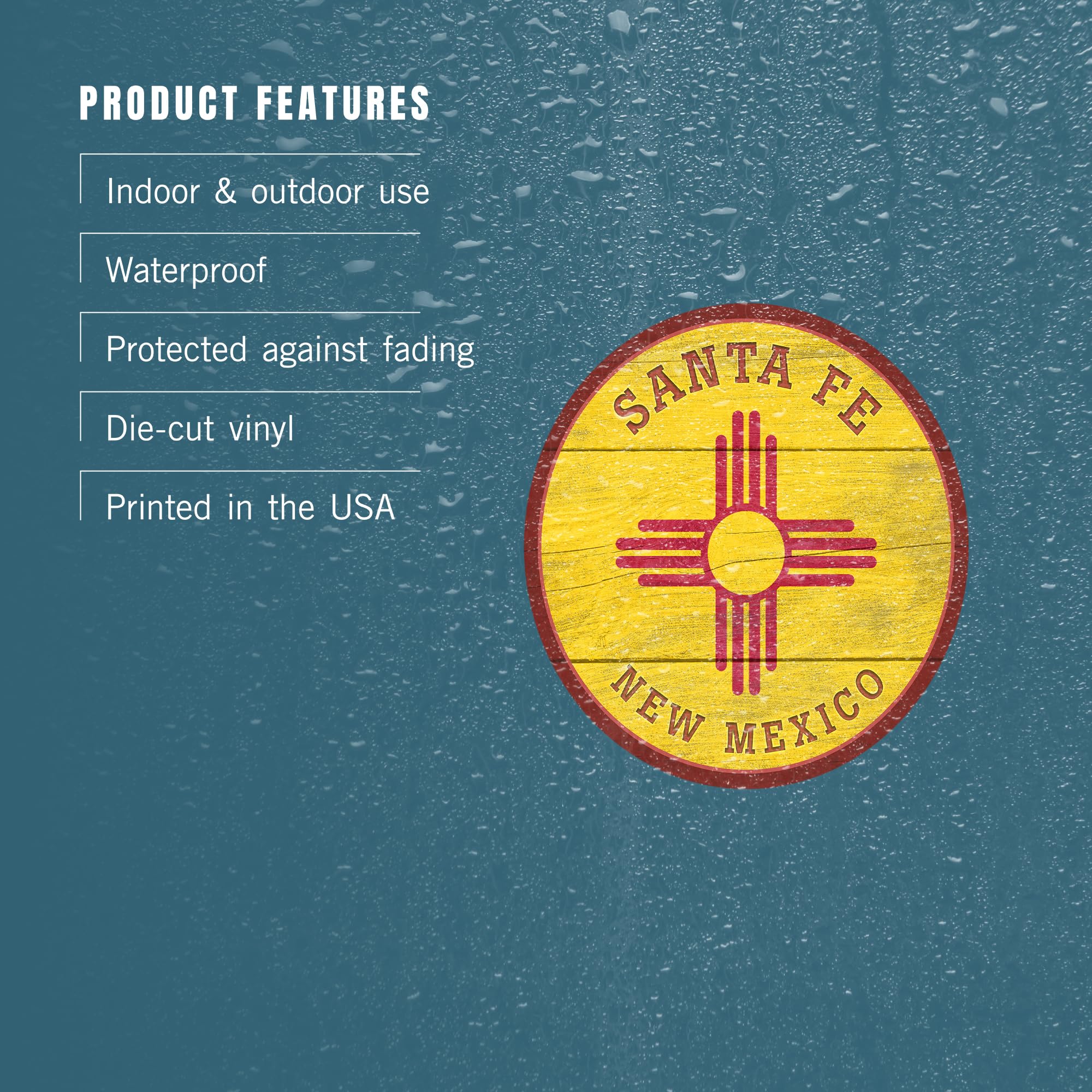 Santa Fe New Mexico Vinyl Decal - Rustic State Flag Die Cut Sticker (3-6 Inch Waterproof Car Decal for Laptops, Water Bottles, Coolers) - Perfect for Road Trips, State Pride & Outdoor Adventures