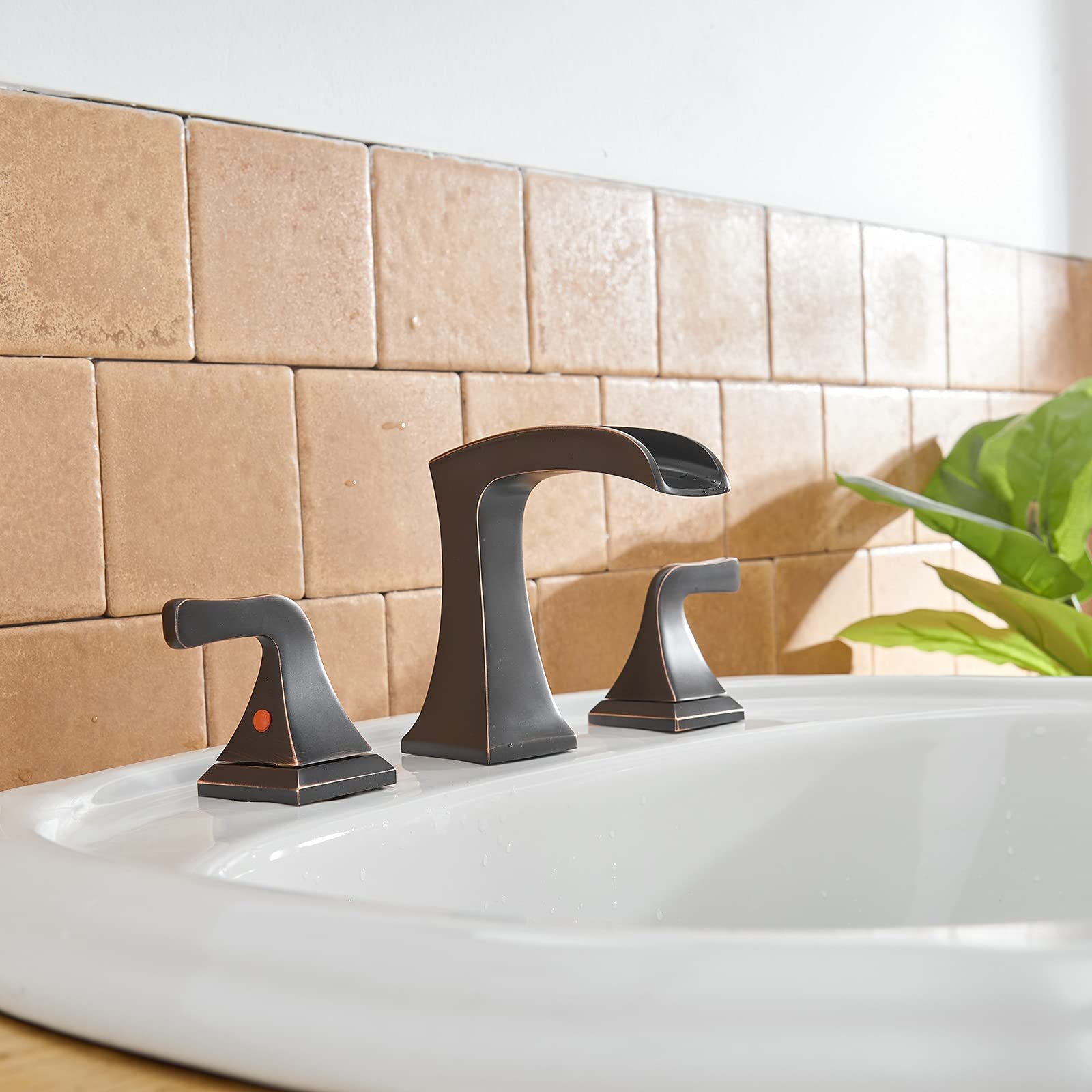 BWE Oil Rubbed Bronze 8-Inch Widespread Bathroom Faucet - 2-Handle 3-Hole Lavatory Sink Mixer Tap with Drain Assembly, Overflow & Supply Hoses - Perfect for Modern Bathroom Vanities and Powder Rooms
