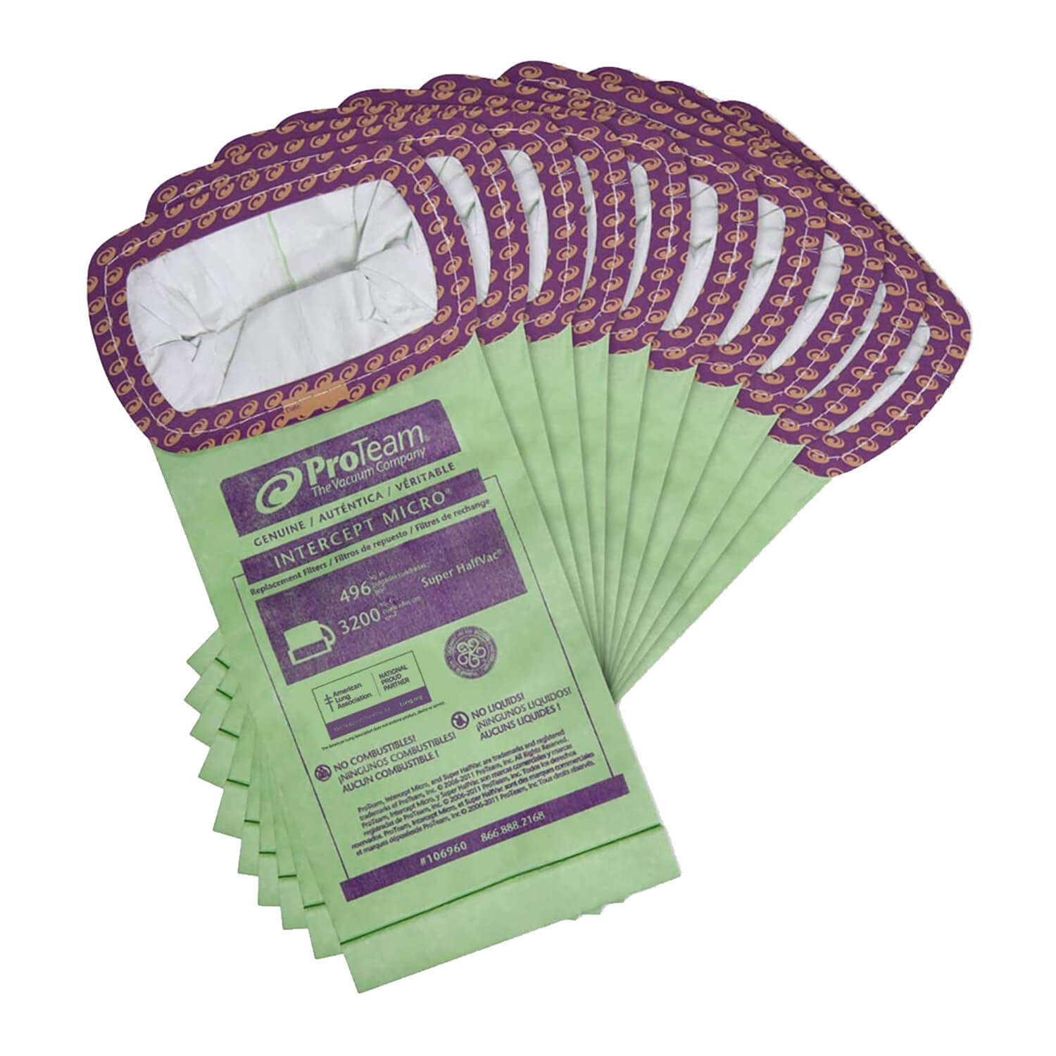ProTeam 10 QT #106960 Intercept Micro Filter Vacuum Bags - 10 Pack | HEPA Filtration for Allergies & Dust | Ideal for Homes with Pets, Asthma Sufferers & Allergy Relief