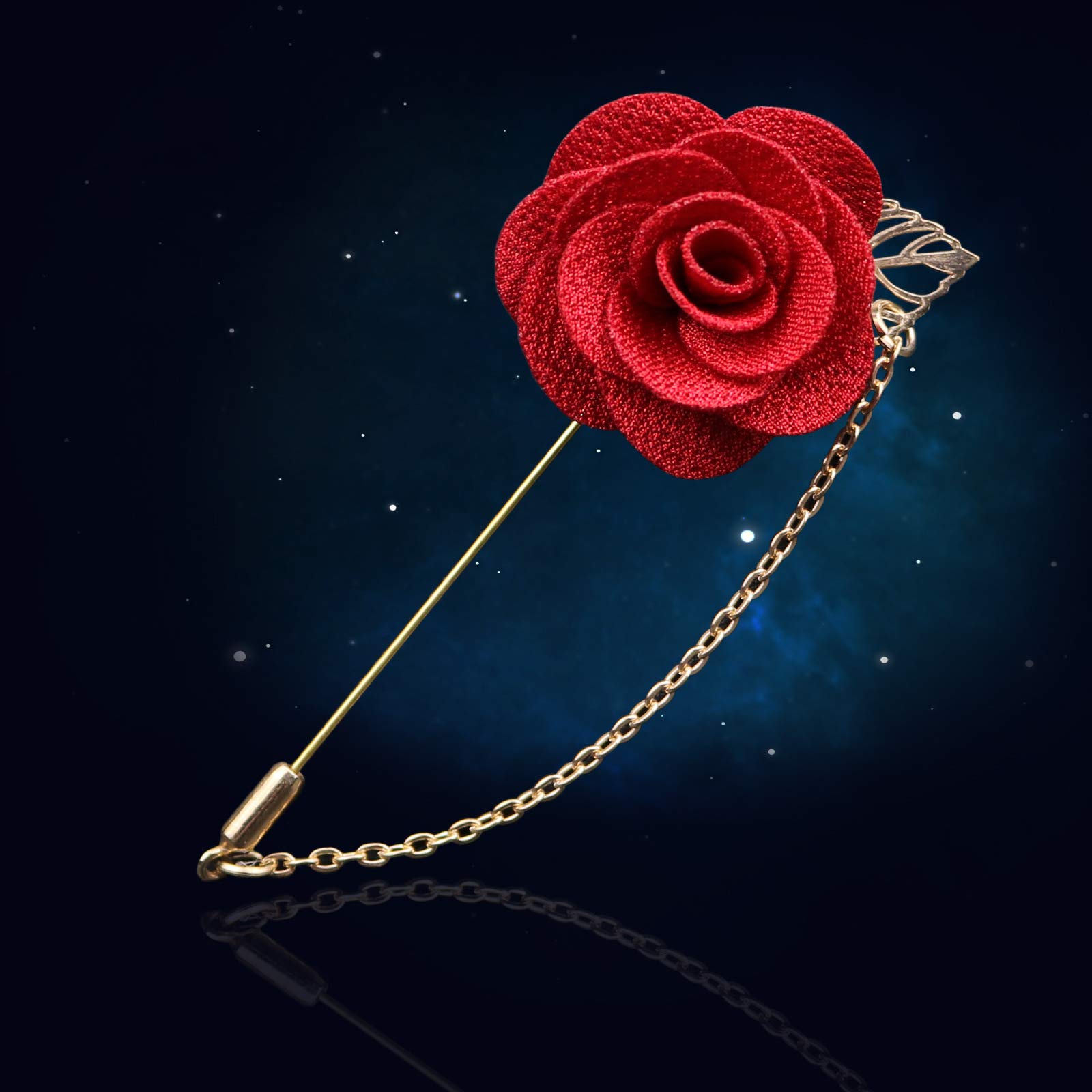 Elegant Rose Flower Pin Brooch for Men - Long Chain Fringe Lapel Pin, Fabric Boutonniere for Wedding Suit Accessories | Perfect for Groomsmen, Prom, Formal Events & Business Attire
