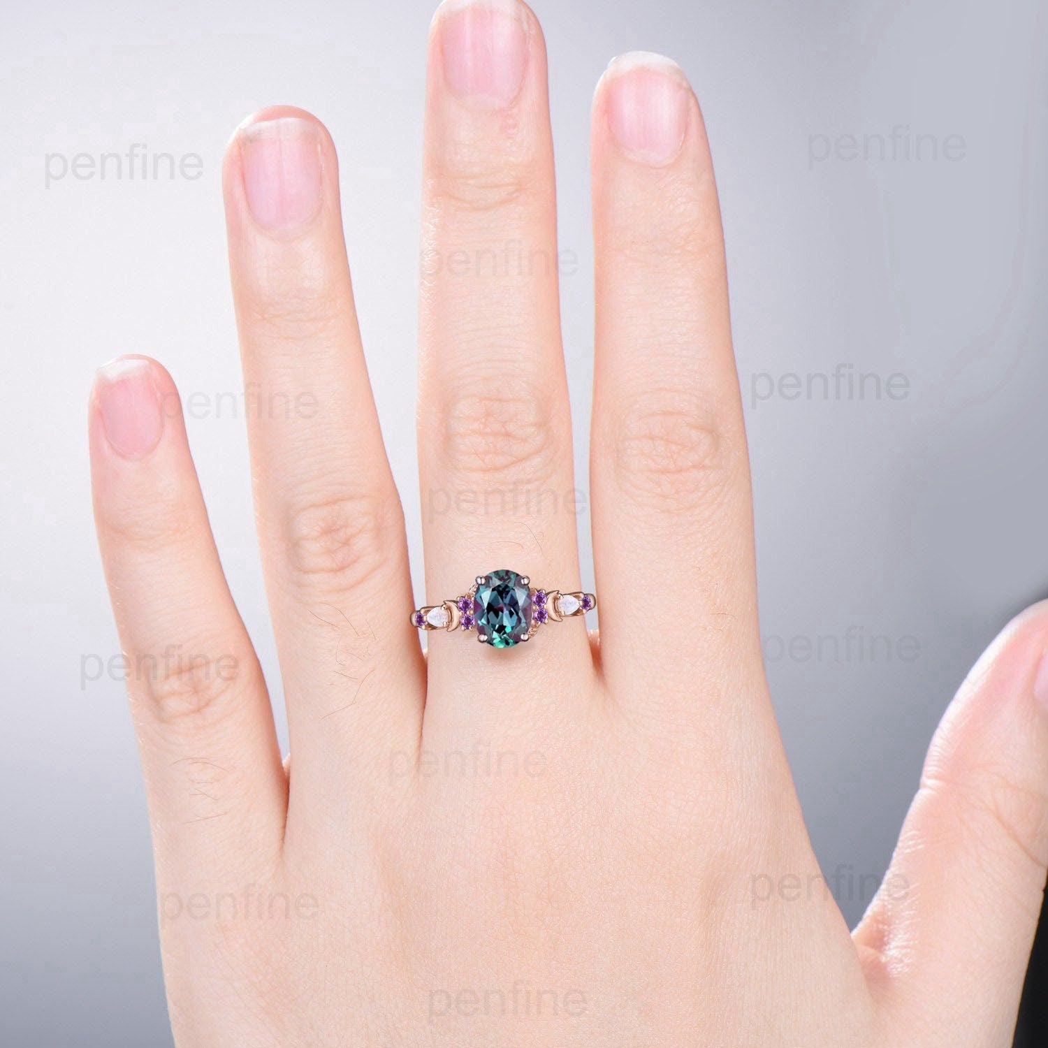 Vintage Alexandrite Engagement Ring in Rose Gold - Unique Pear Fire Opal & Amethyst Wedding Ring for Women, June Birthstone Anniversary Jewelry | Perfect for Proposals, Weddings & Special Occasions
