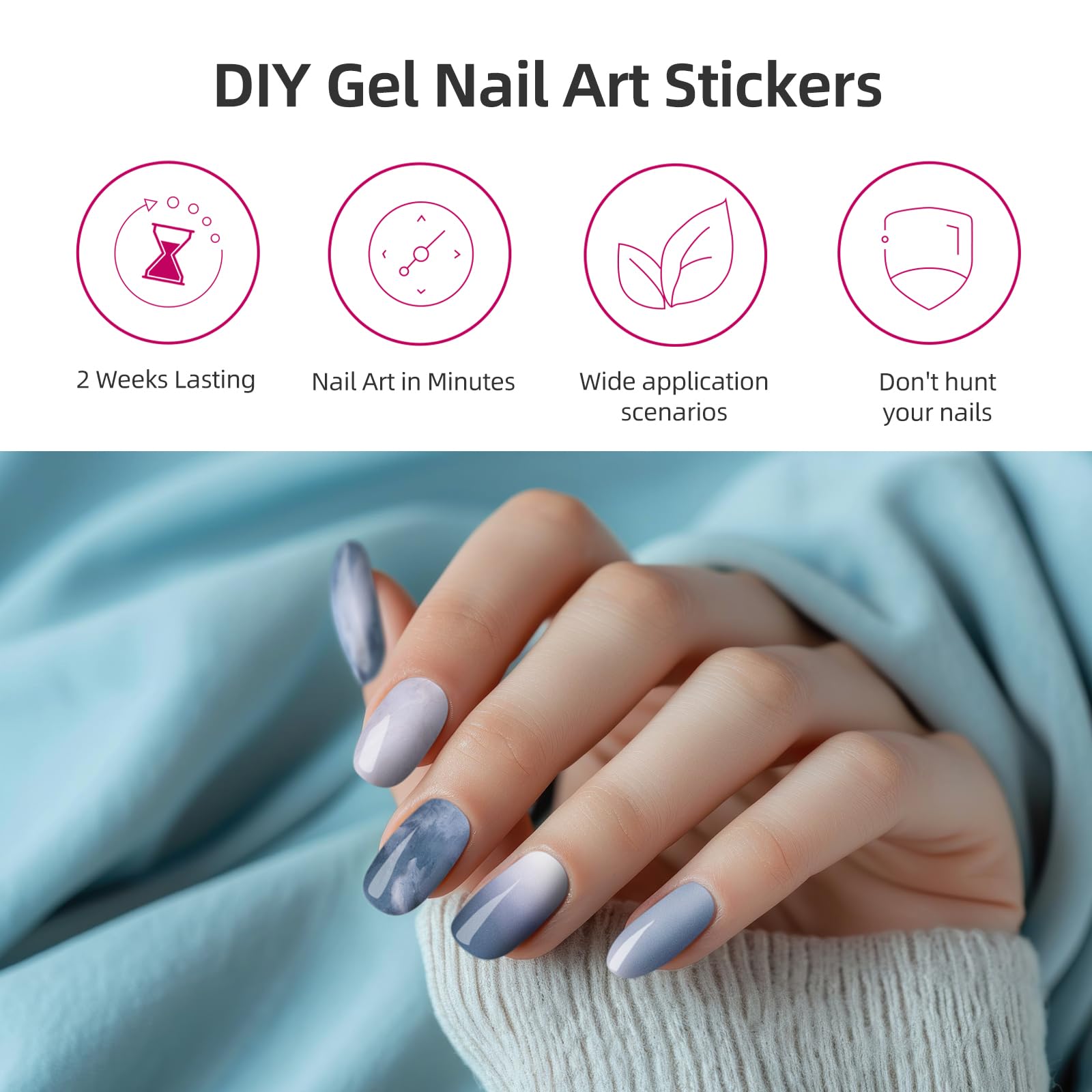 Semi Cured Gel Nail Strips - 28 PCS DIY UV Gel Nail Wraps for Home Manicure, Works with Any UV/LED Light, Long Lasting Nail Stickers (Dreamy Waves Design) - Perfect for Salon-Quality Nails at Home, Parties & Special Occasions