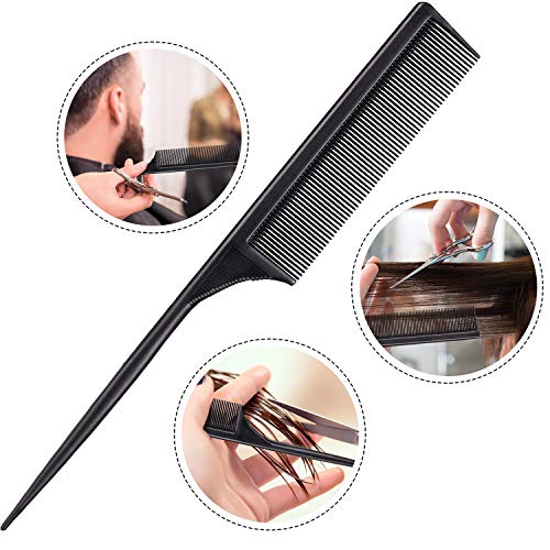 Leinuosen 3 Pack Black Carbon Fiber Rat Tail Combs - Heat Resistant, Anti-Static Styling Comb for Backcombing, Root Teasing & Volume Building - Perfect for Evening Hairstyles, Salon Use & Home Styling