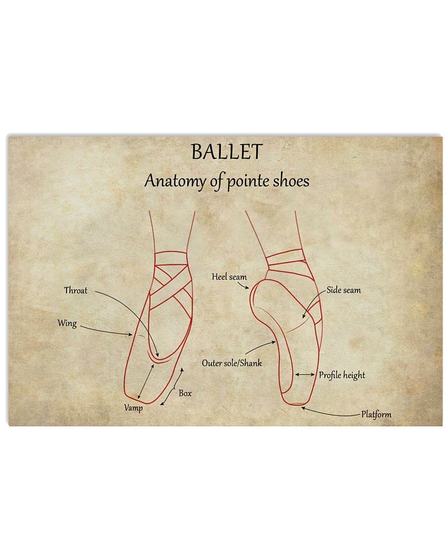 Ballet Anatomy of Pointe Shoes Metal Tin Sign - 16x24 Inch Ballet Knowledge Poster for Beginners, Studio Wall Art Decor | Perfect for Dance Classrooms, Ballet Themed Rooms & Gift for Dancers